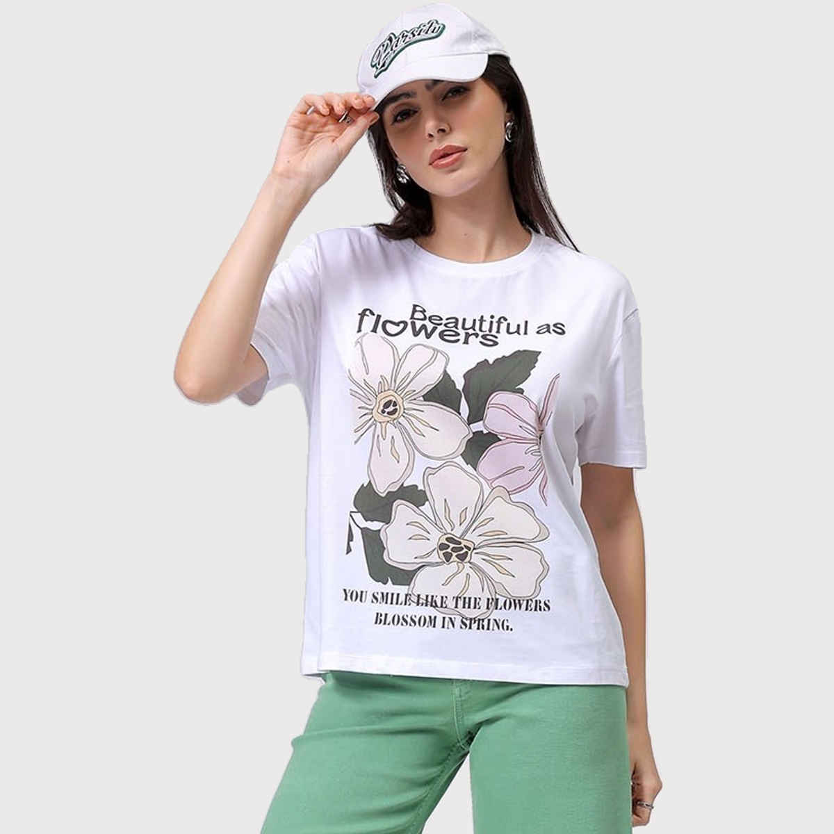 Freehand Women's Relaxed Casual Crew Neck T-shirt | White - M