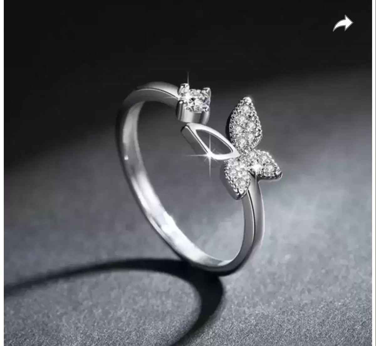 The Opal Factory | Valentines Day Sliver Plated Butterfly Cubic Diamond Flexible Size Ring