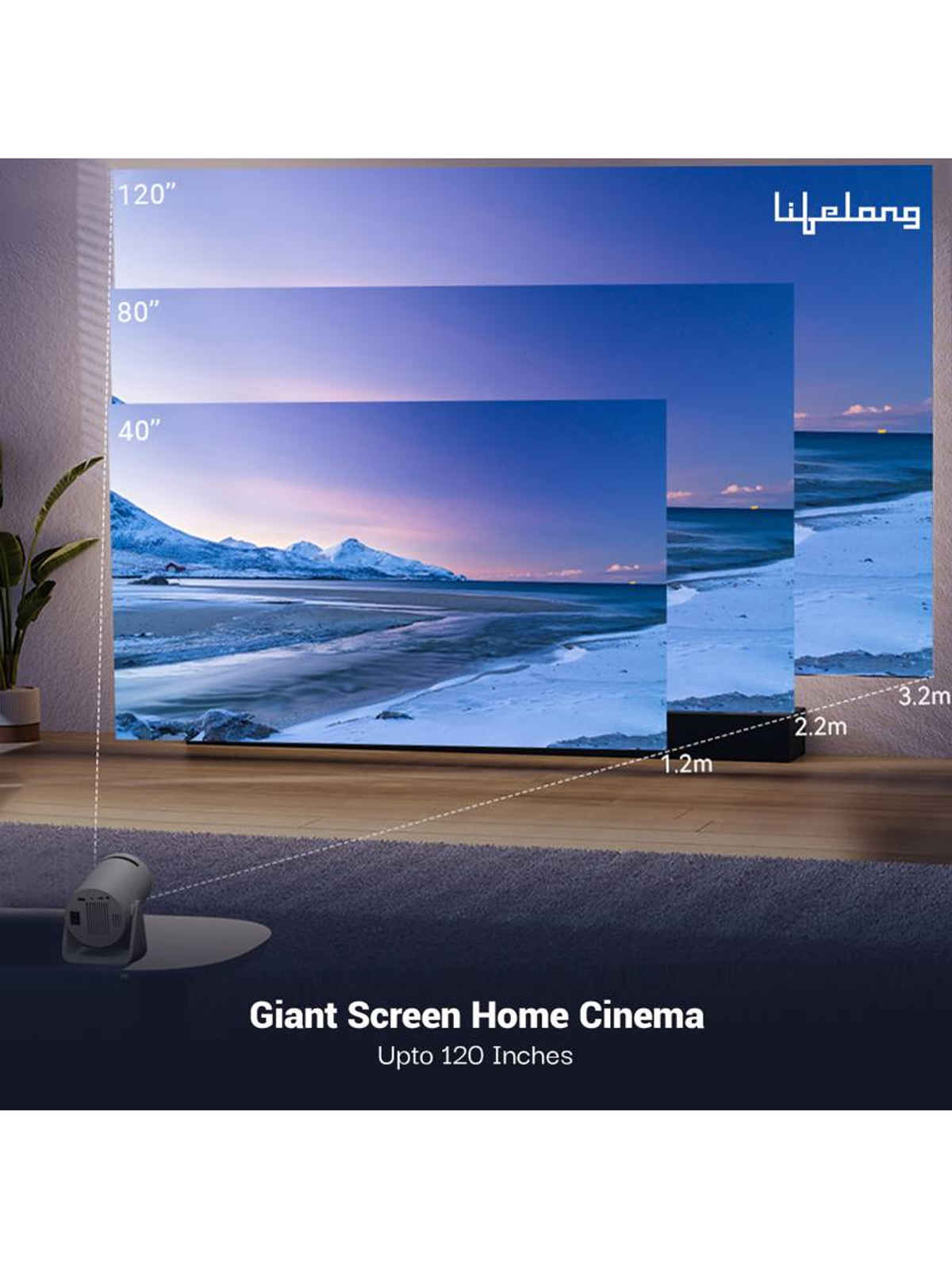 Lifelong LightBeam Smart Projector | 720p Native | 4K Support | 2500 lm | Android | Portable Design
