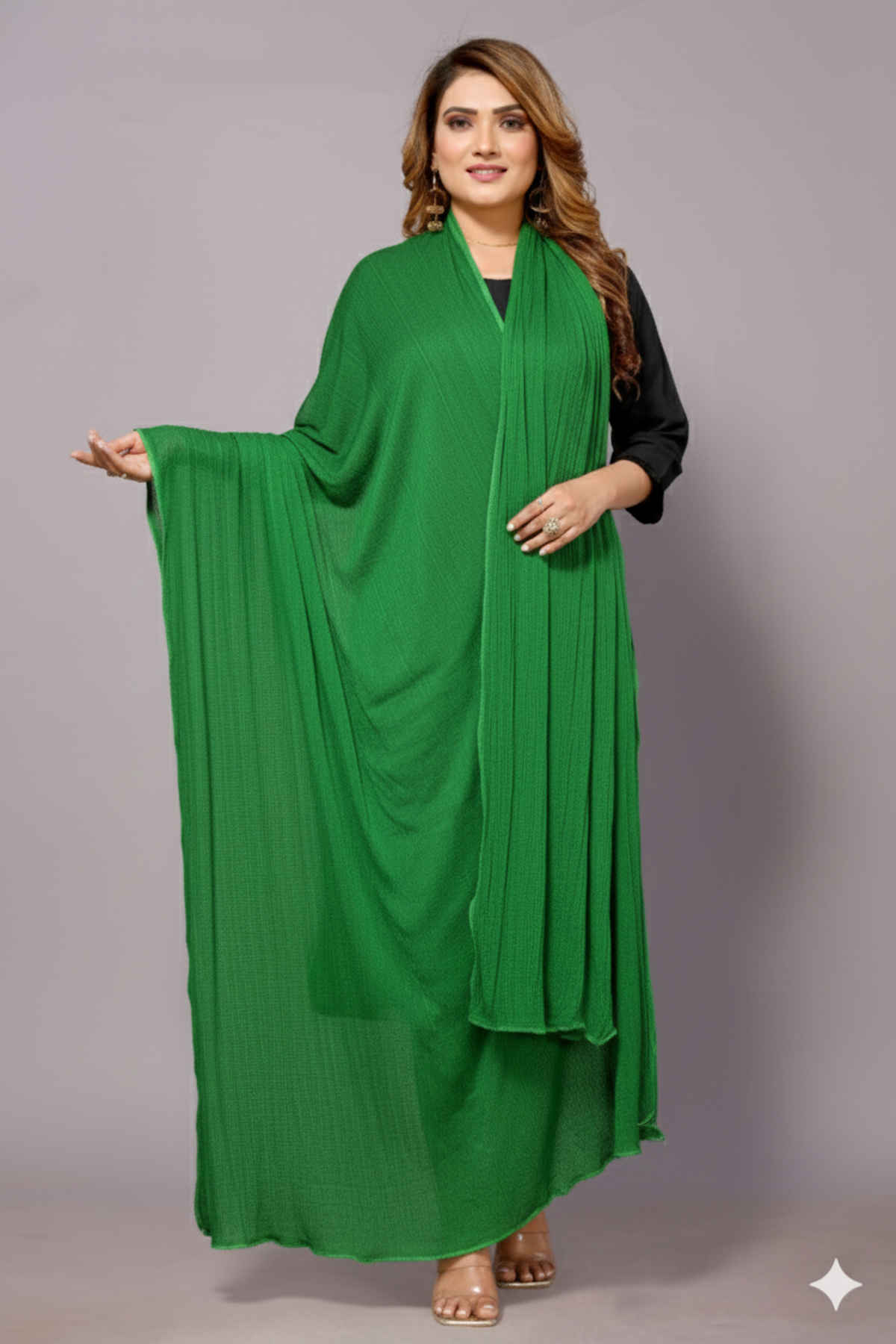 Fabflick Elegant Lycra Solid Dupatta for Women with Moti Embellished Border | Green