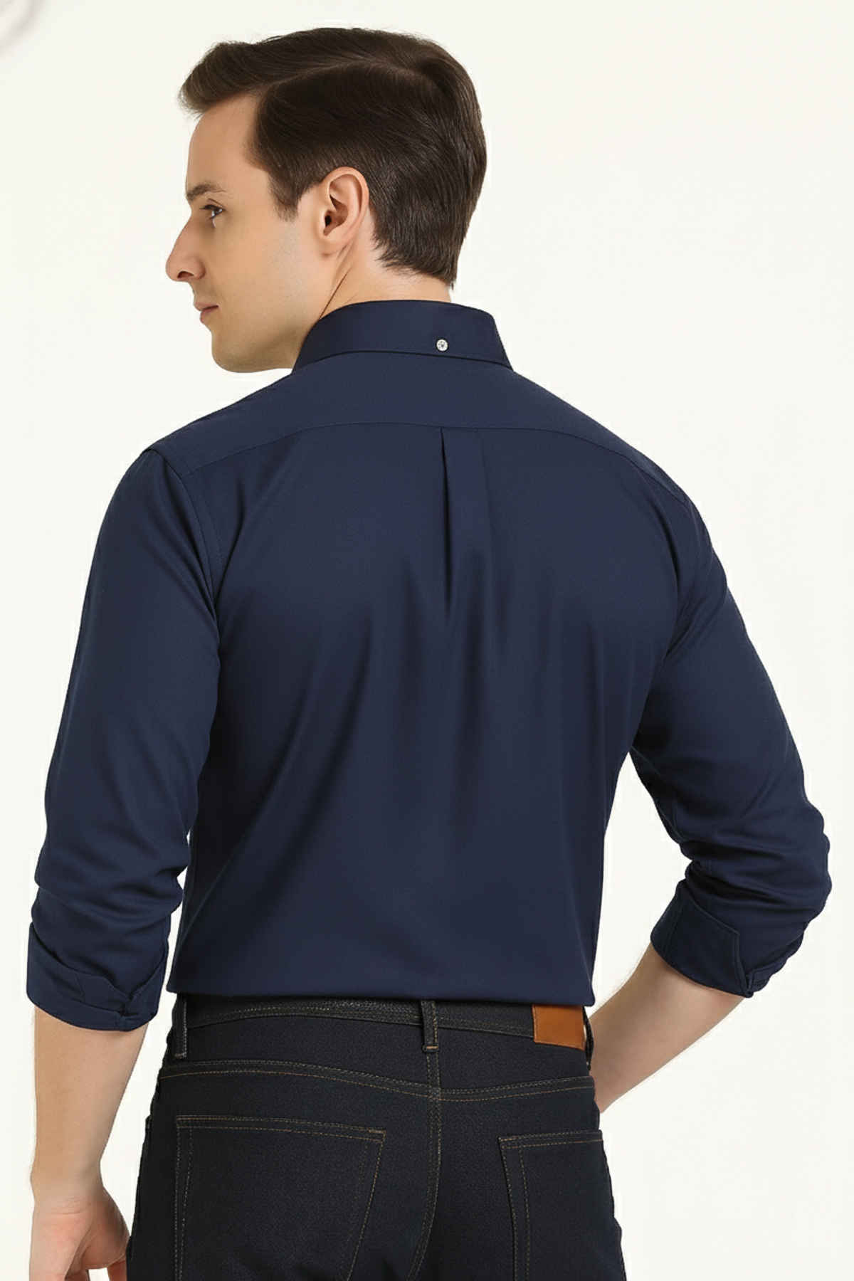 Hancock Men's Slim Fit Solid Button-Down Collar Pure Cotton Casual Shirt | Navy Blue - 42