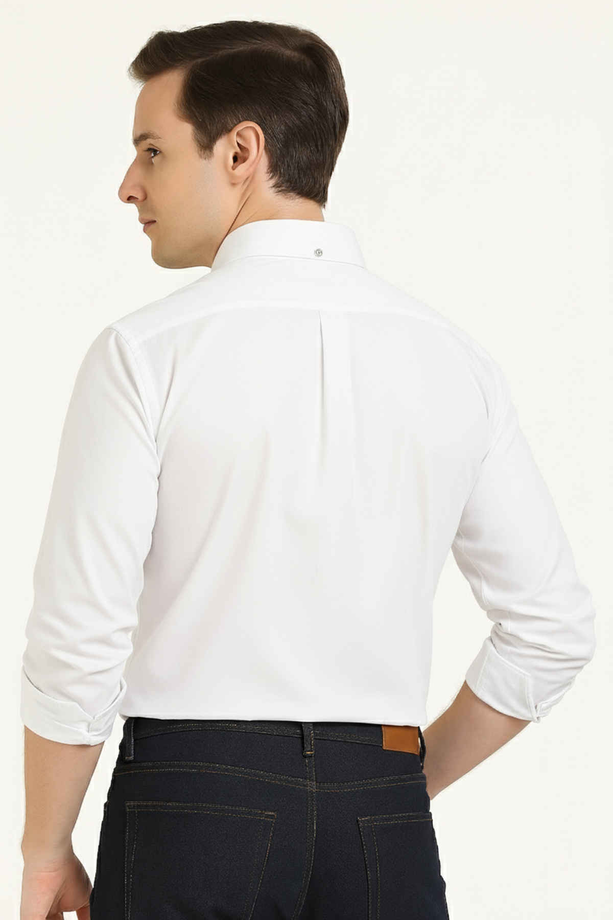 Hancock Men's Slim Fit Solid Button-Down Collar Pure Cotton Casual Shirt | White - 40