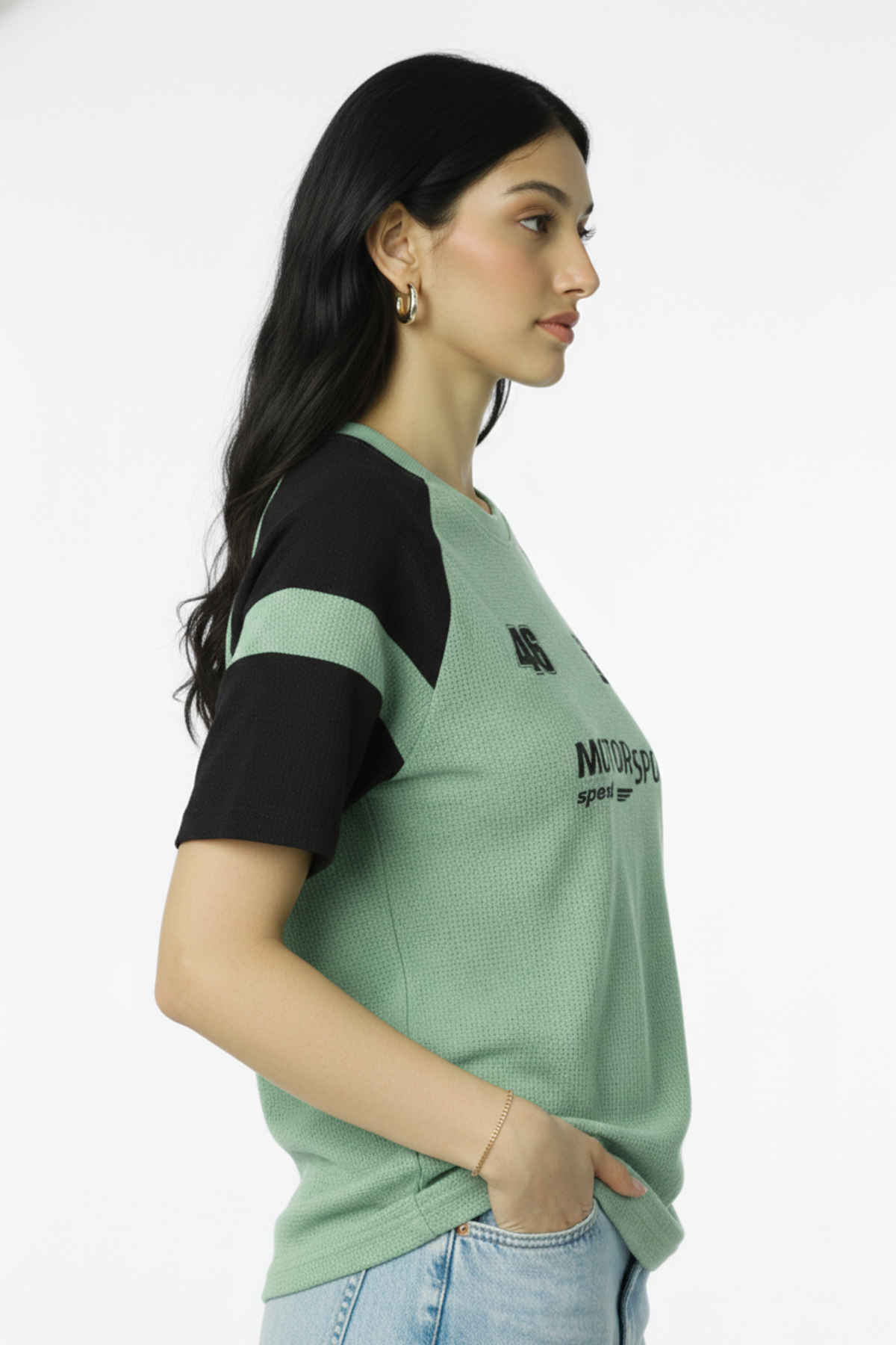 Try This Women's HF Sleeve Typographic Print Round Neck Tshirt | Light Green | XL