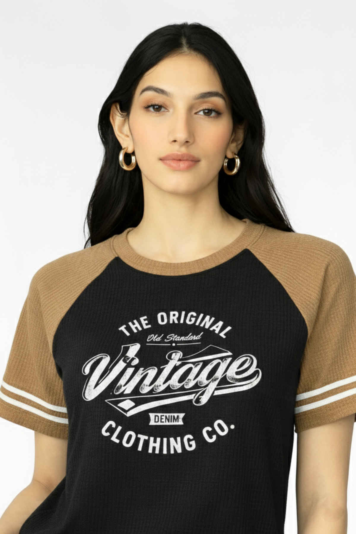 Try This Women's HF Sleeve Graphic Print Round Neck Tshirt | Black & Brown | L