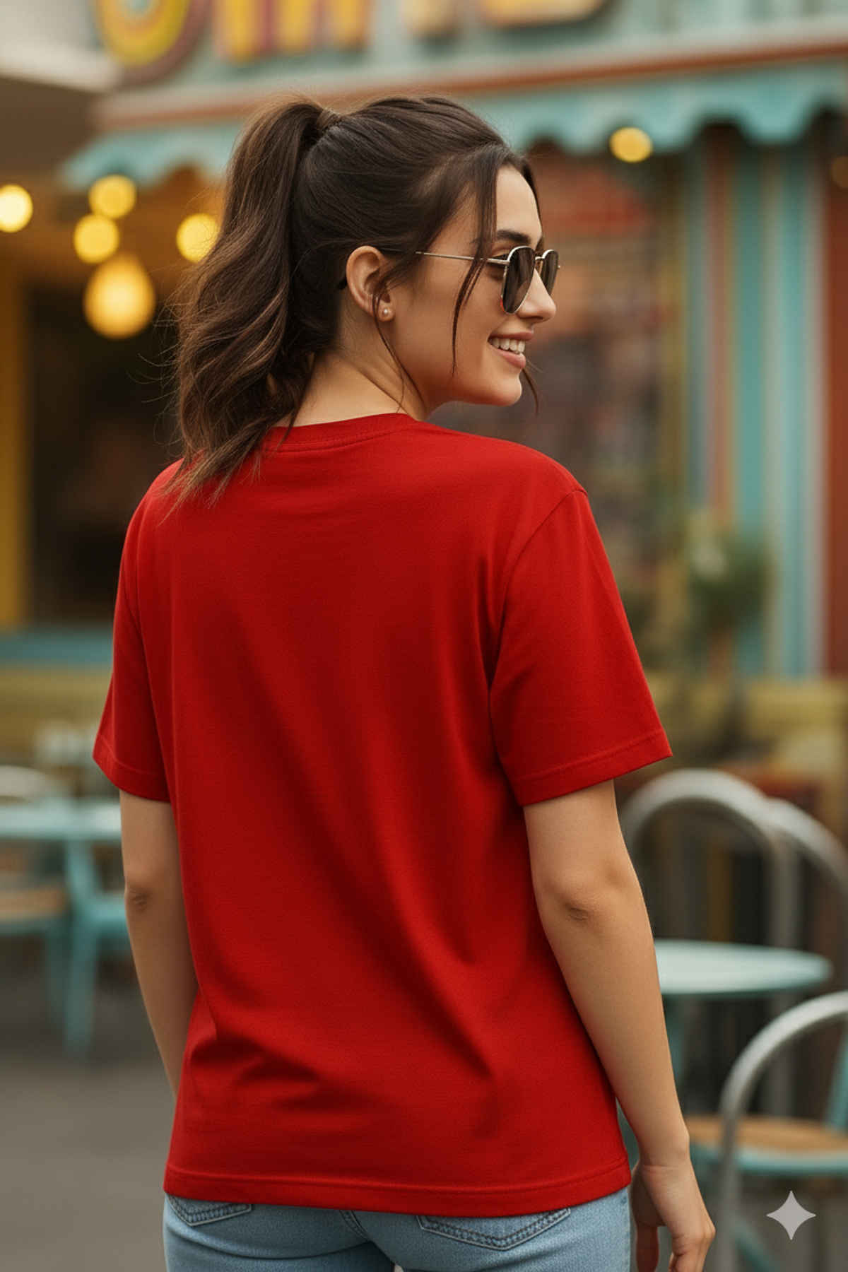 Fabflee Women's Oversize Cotton Printed Round Neck Tshirt | Red | NEX-OS-528 | L