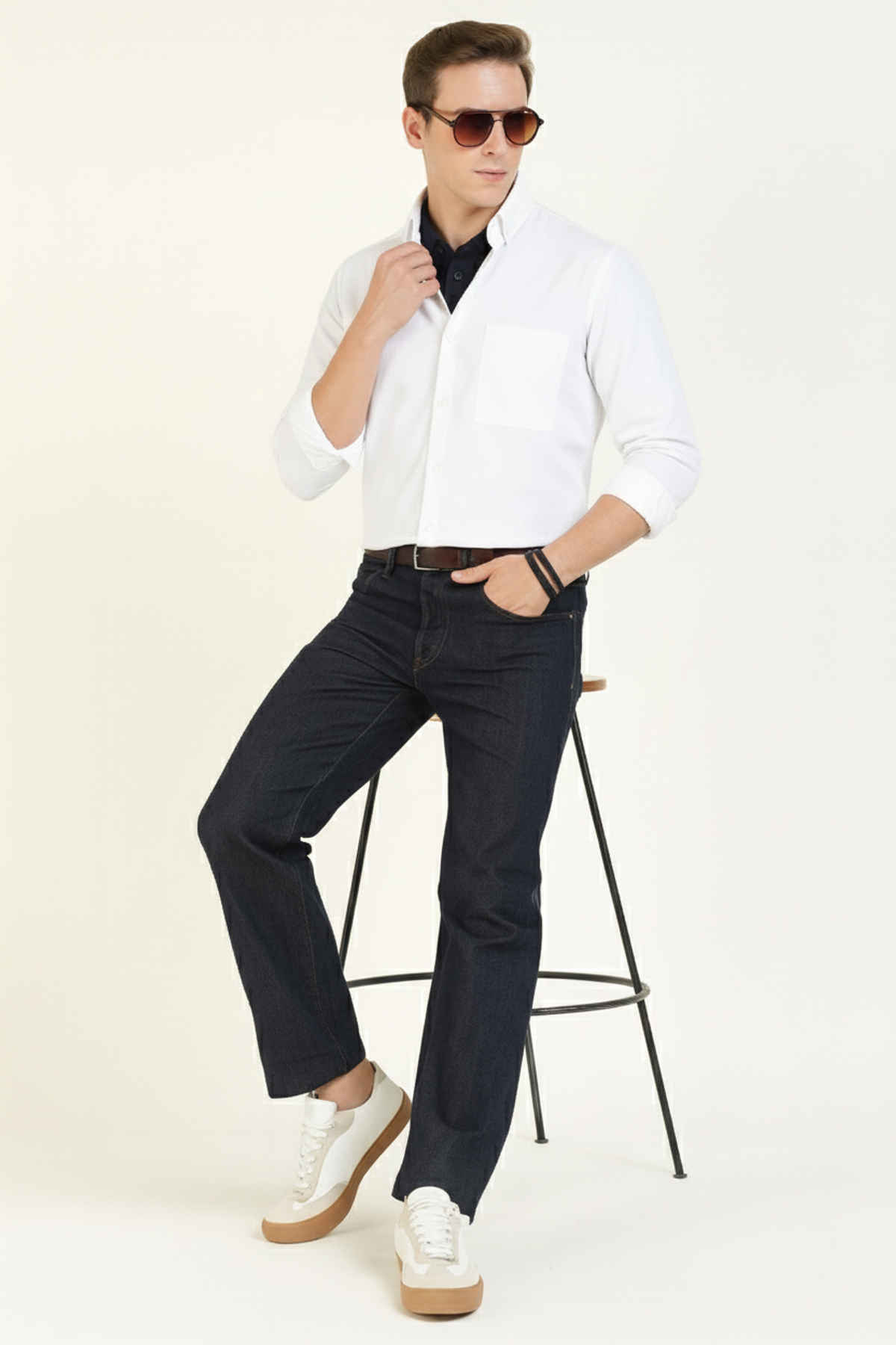 Hancock Men's Slim Fit Solid Button-Down Collar Pure Cotton Casual Shirt | White - 40