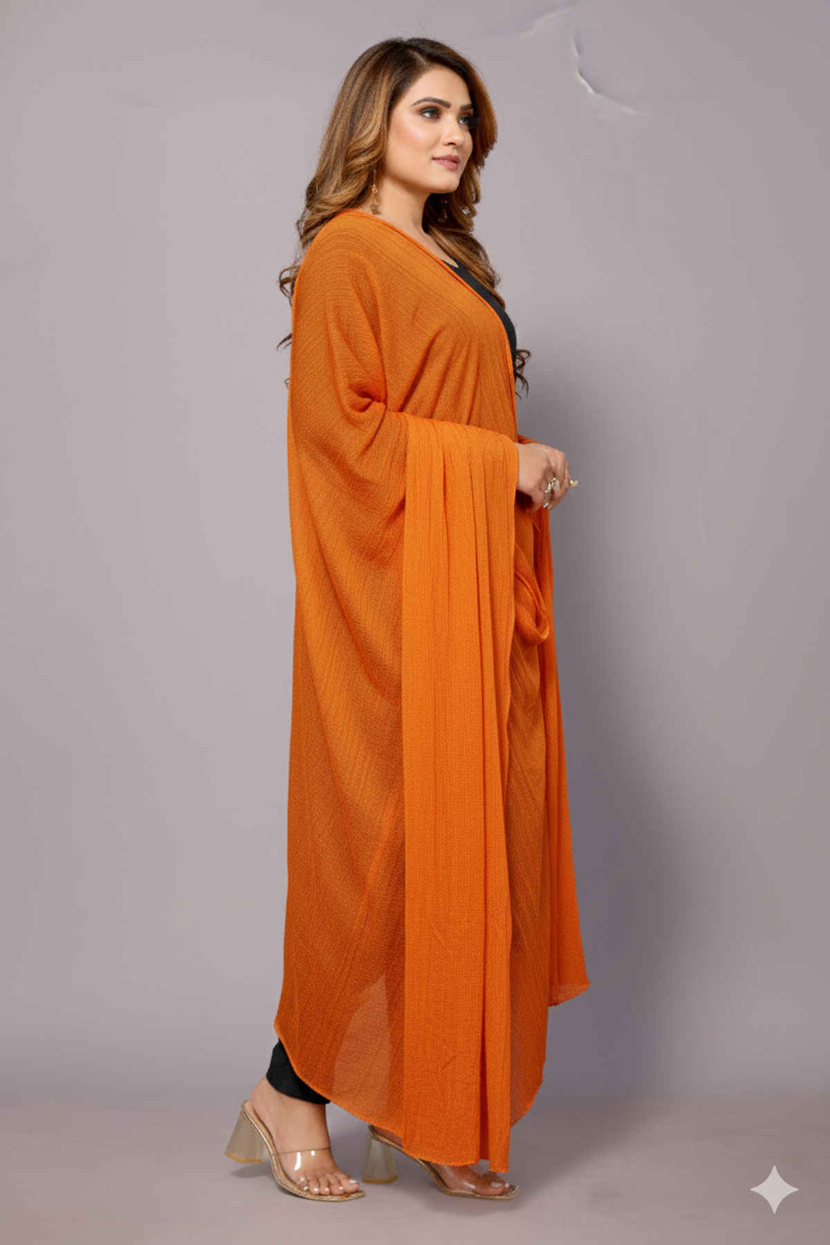 Fabflick Elegant Lycra Solid Dupatta for Women with Moti Embellished Border | Orange