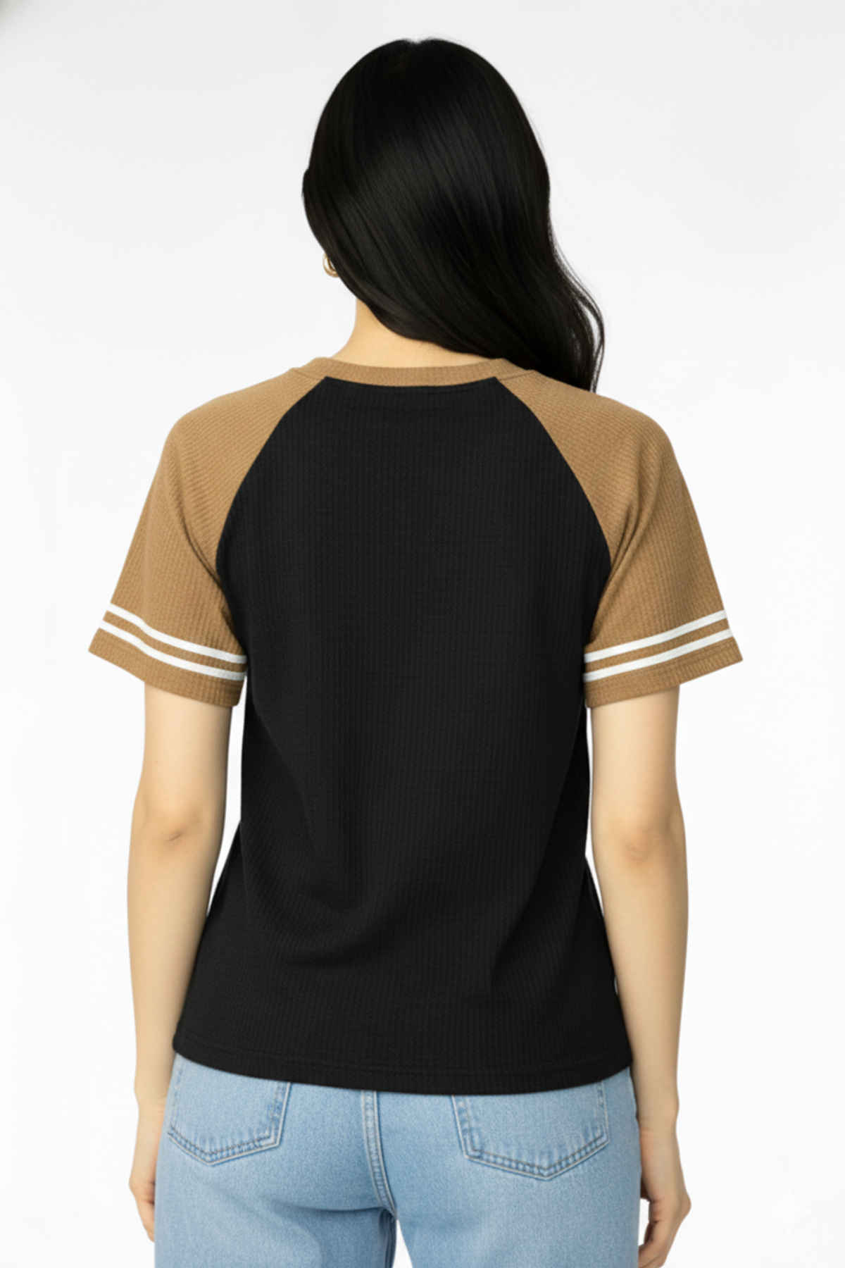 Try This Women's HF Sleeve Graphic Print Round Neck Tshirt | Black & Brown | L