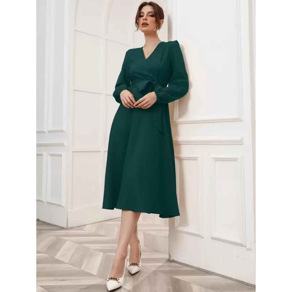 Wyshlist Women's Wrap Dress Elegant A-Line | Green - XL