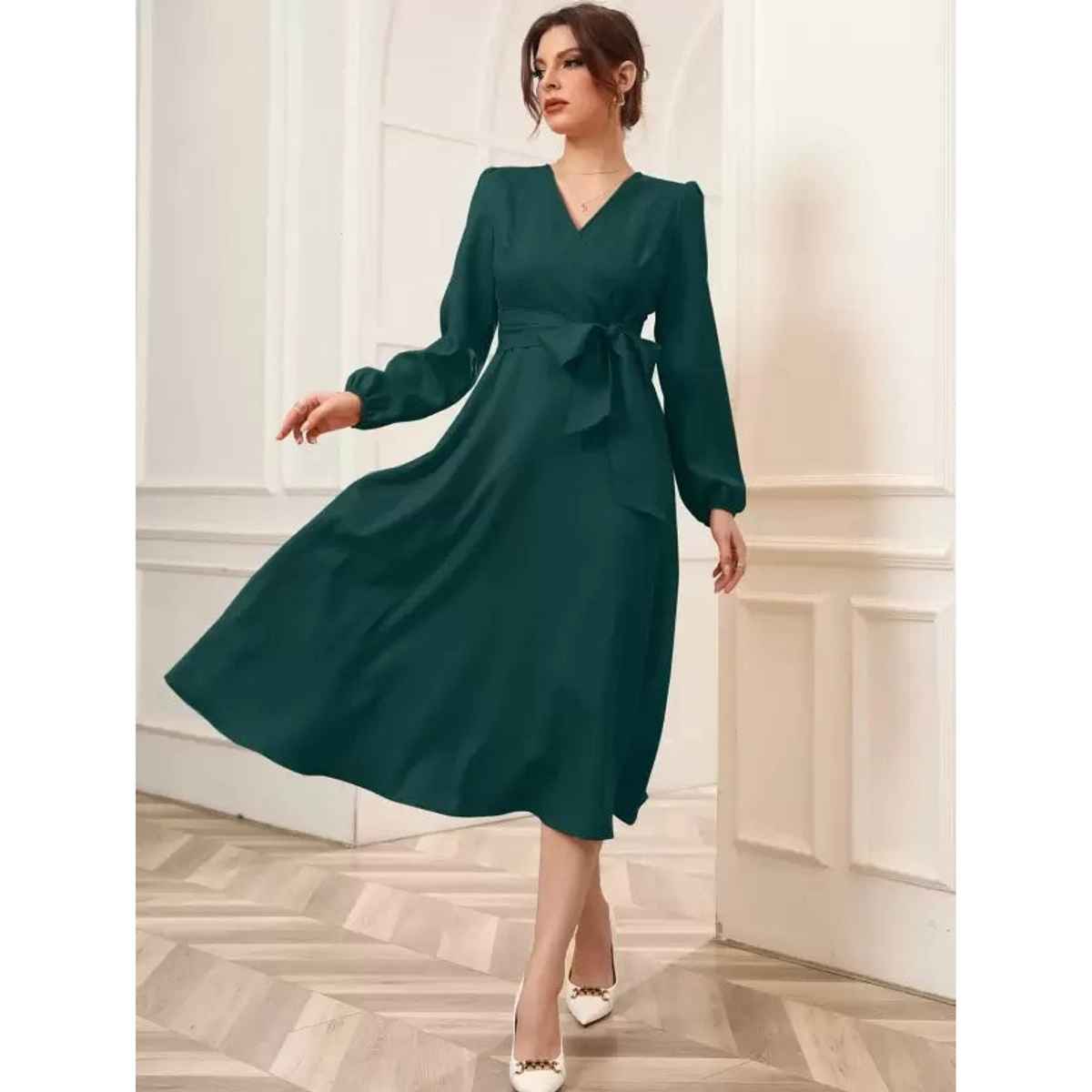 Wyshlist Women's Wrap Dress Elegant A-Line | Green - XL