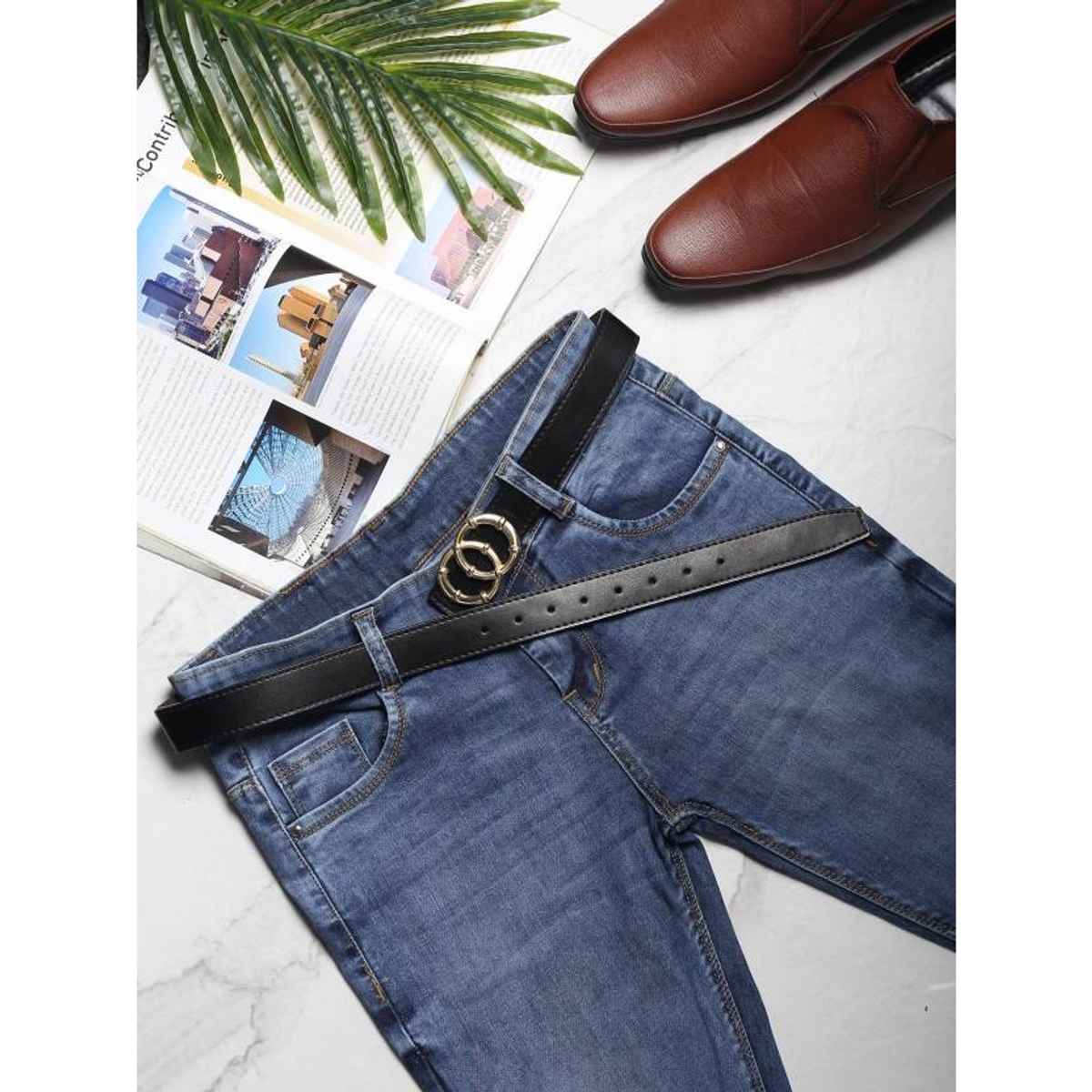 Kaezri Artificial Leather Black Belt for Women | Women oo - 30