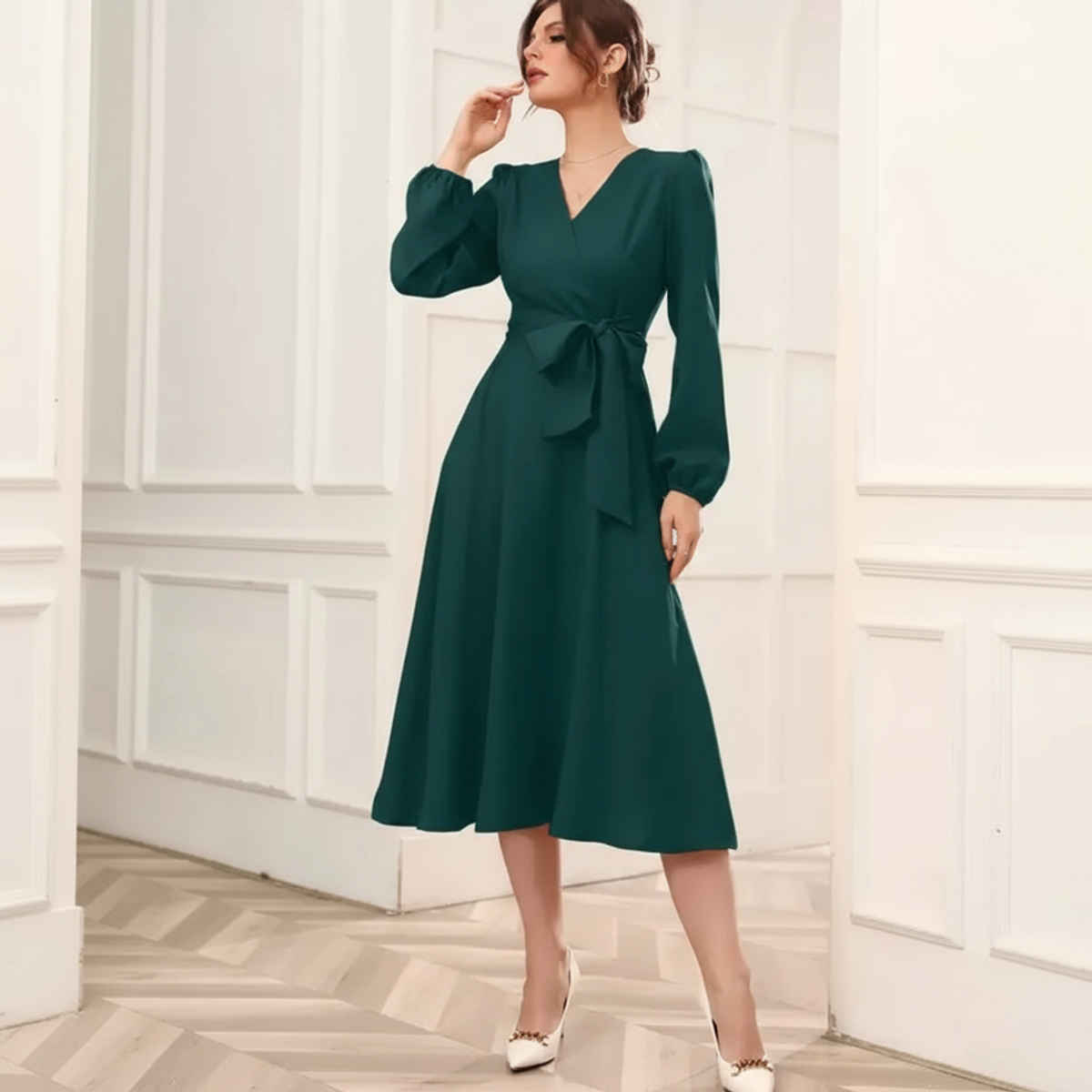 Wyshlist Women's Wrap Dress Elegant A-Line | Green - XL