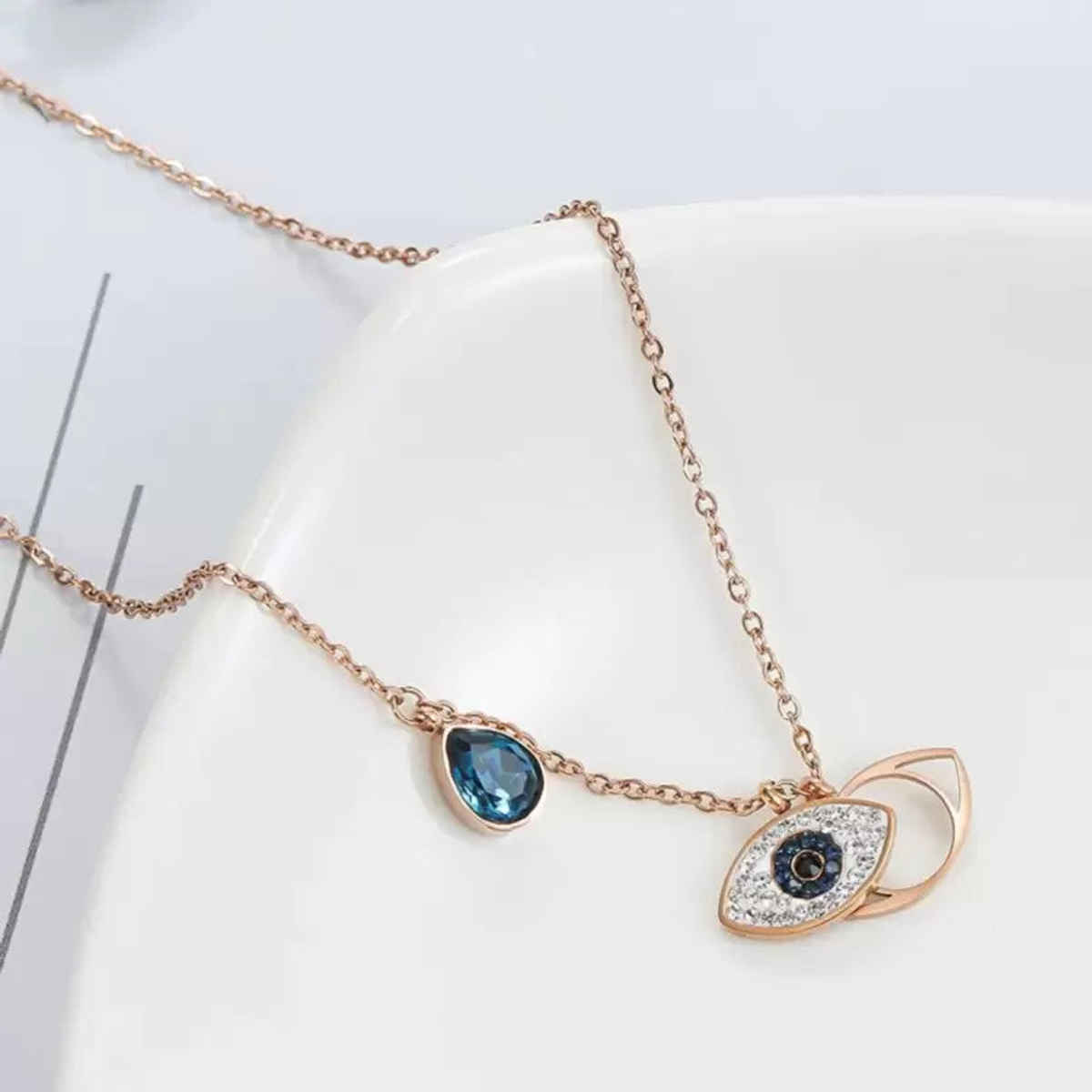 SALTY Blue Evil Eye Necklace and Bracelet Jewellery Combo