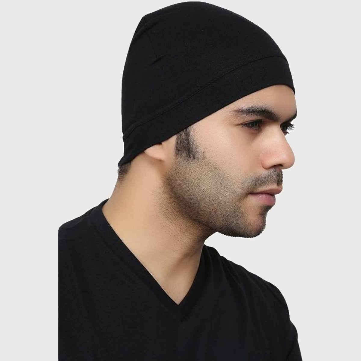 Autofrill Unisex Solid Cotton Skull Cap | Black - Free Size