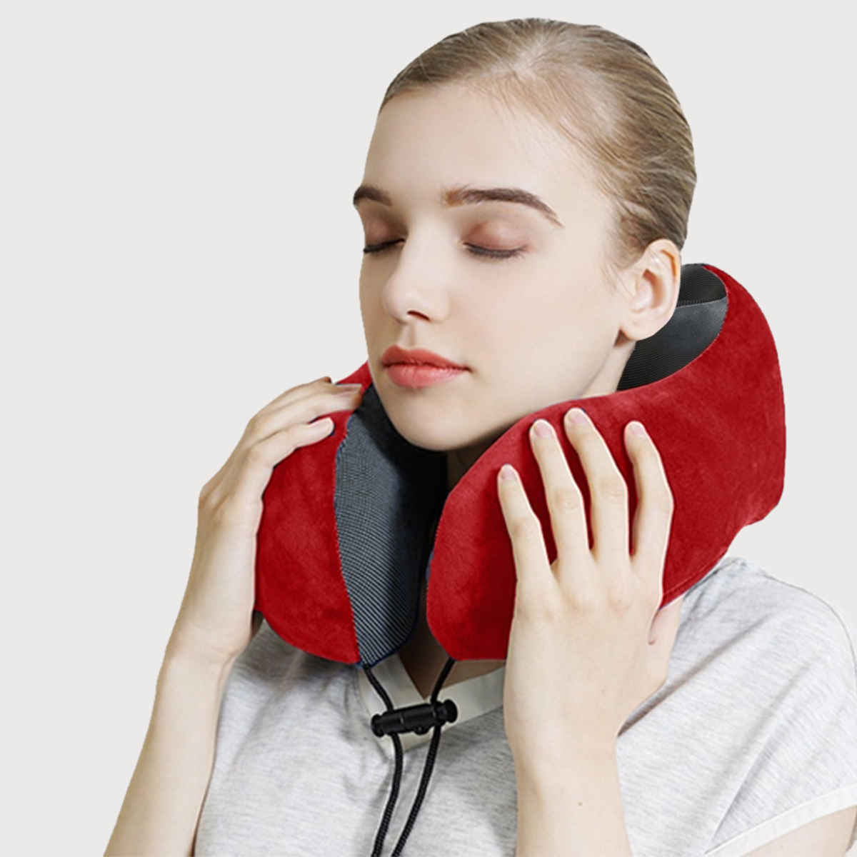 Billebon Unisex Memory Foam Neck Pillow with Eye Mask | Red - One Size