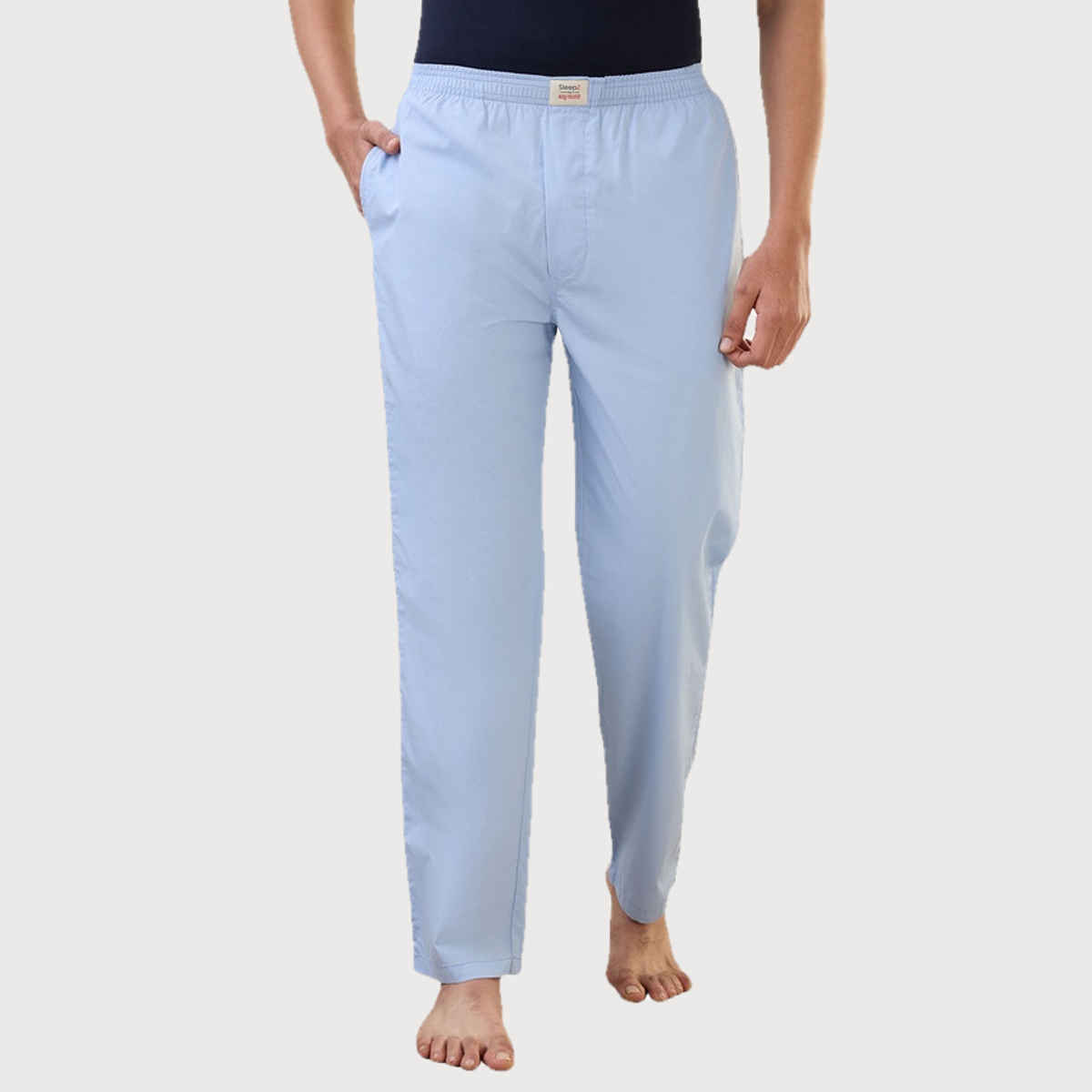 Sleepz by Raymond Men s Regular Fit Solid Pattern Pure Cotton Flat Front Pyjama - L - Light Blue