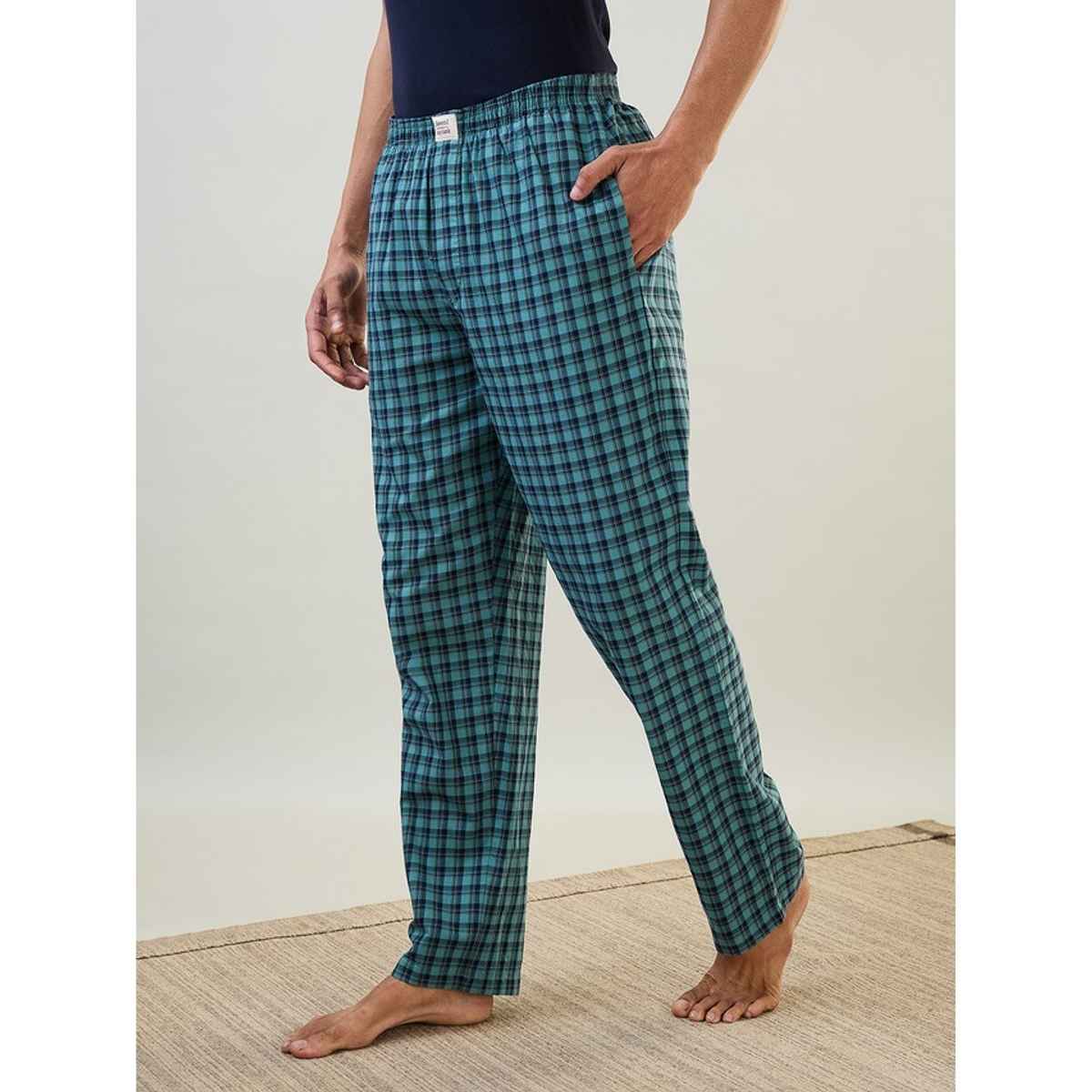 Sleepz by Raymond Mens Regular Fit Checks Pattern Pure Cotton Pyjama 00M| Dark Green