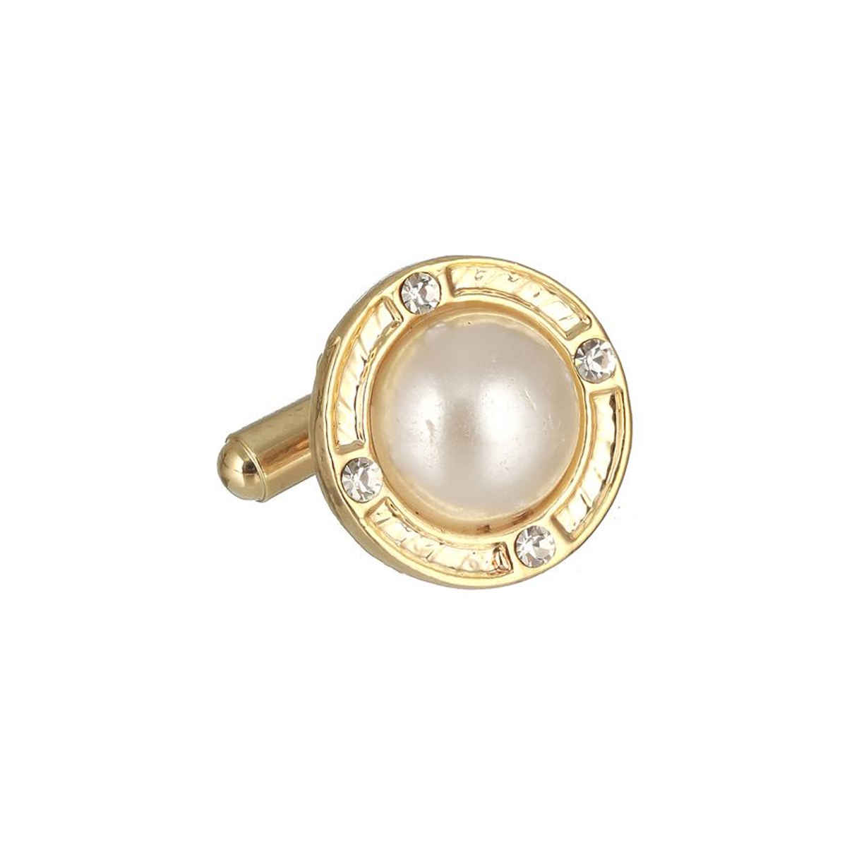 Bold By Priyaasi White Pearl Studded Gold-Plated Cufflinks For Men