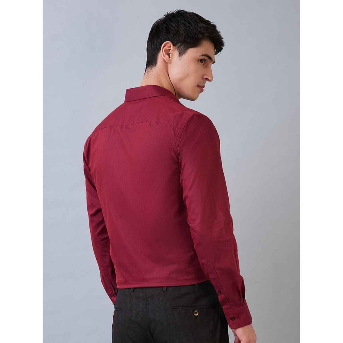 Park Avenue Men's Slim Fit Cotton Blend Semi Cutaway Collar Full Sleeve Formal Shirt | Wine - XL