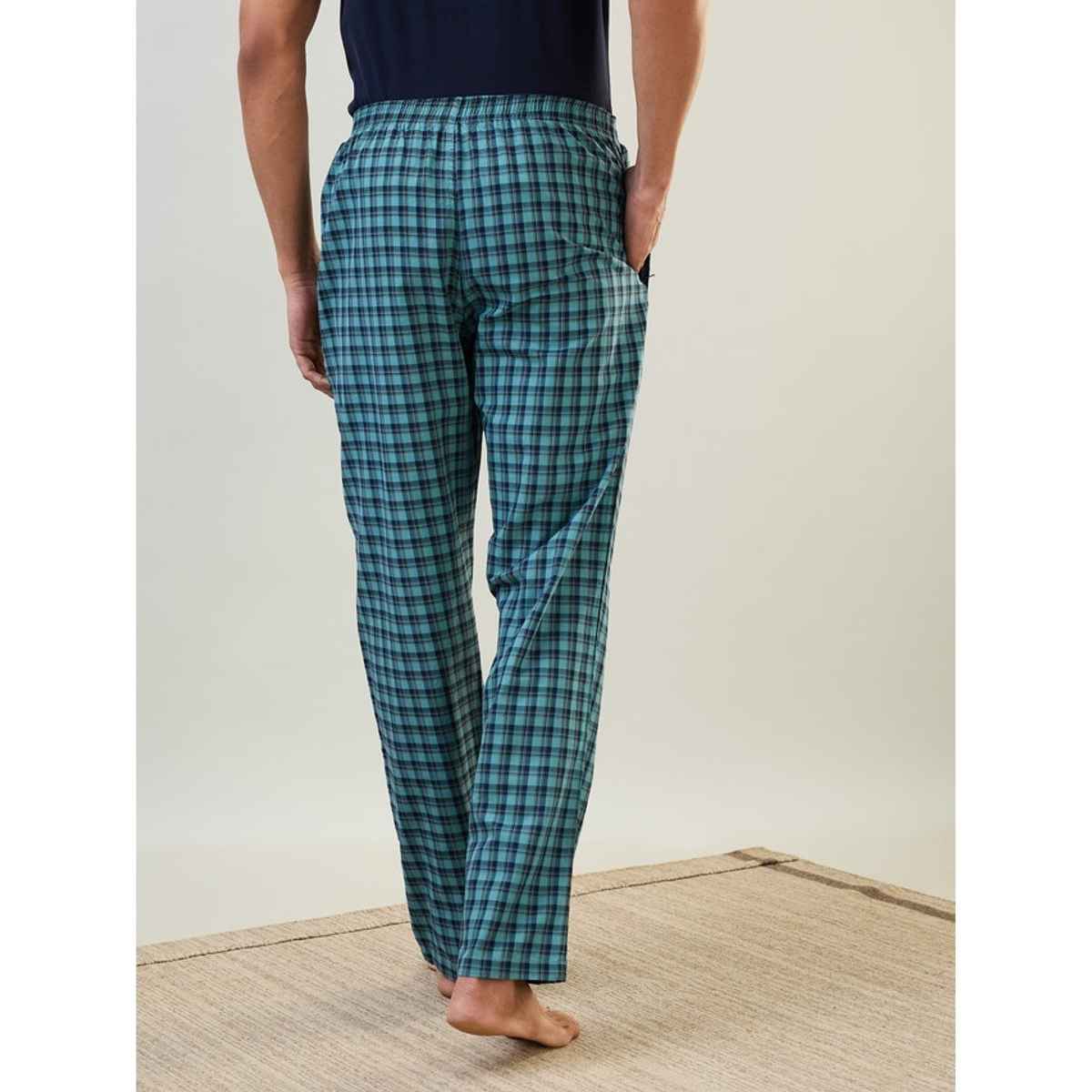 Sleepz by Raymond Mens Regular Fit Checks Pattern Pure Cotton Pyjama 00M| Dark Green