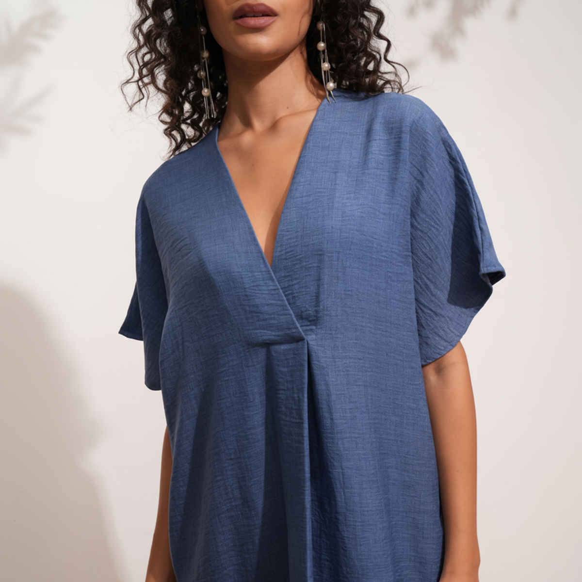 Tokyo Talkies Women's Solid Kaftan Holiday Midi Dress | Indigo - S