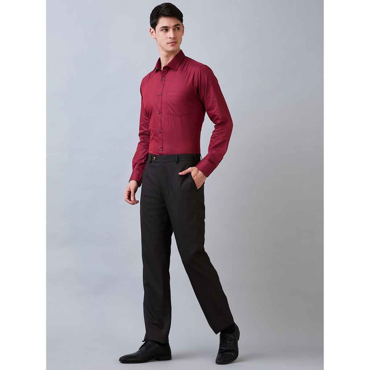 Park Avenue Men's Slim Fit Cotton Blend Semi Cutaway Collar Full Sleeve Formal Shirt | Wine - XL