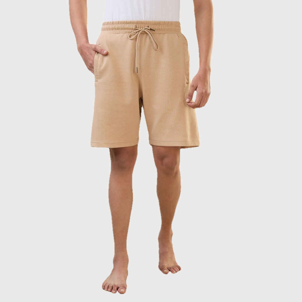 Sleepz by Raymond Mens Regular Fit Solid Pattern Cotton Polyester Blend Shorts | M-Medium Fawn