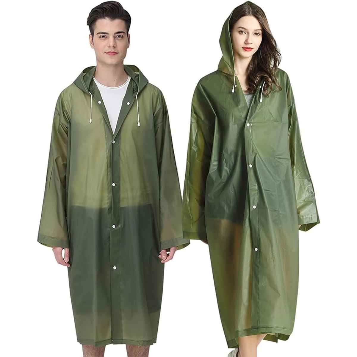 Infispace Adult Unisex Polyester Long RainCoat Poncho with Cap and Cover Free Size - Dark Green