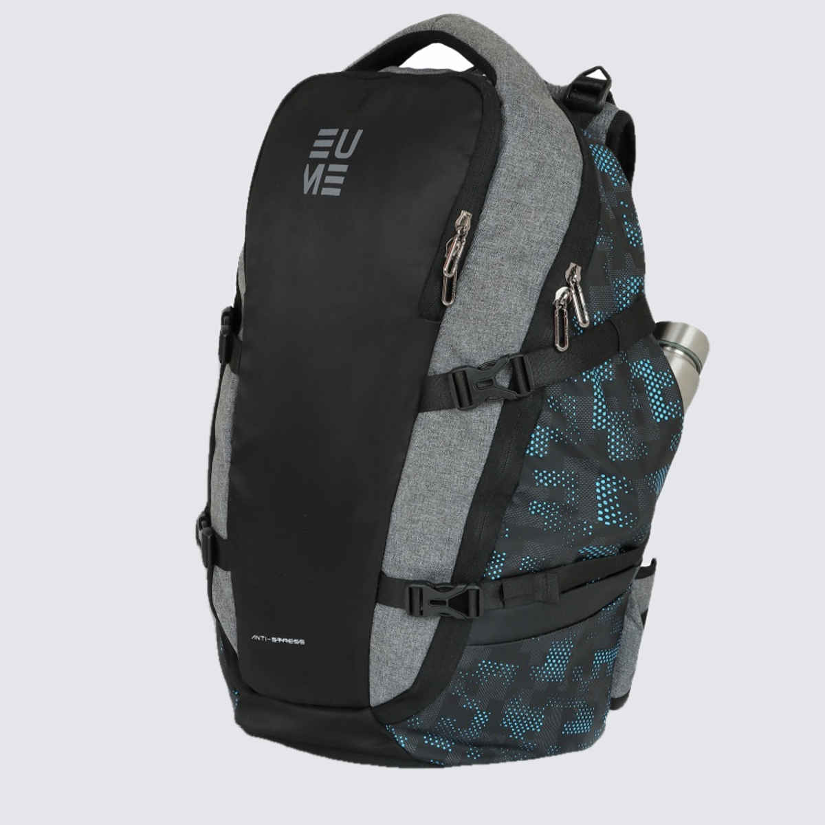 EUME Unisex Colorblocked Nylon 40 L Massager Backpack | Black and Grey