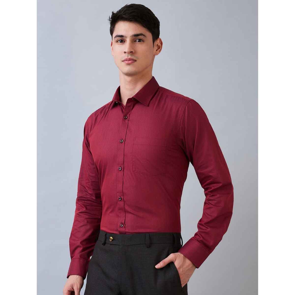 Park Avenue Men's Slim Fit Cotton Blend Semi Cutaway Collar Full Sleeve Formal Shirt | Wine - XL