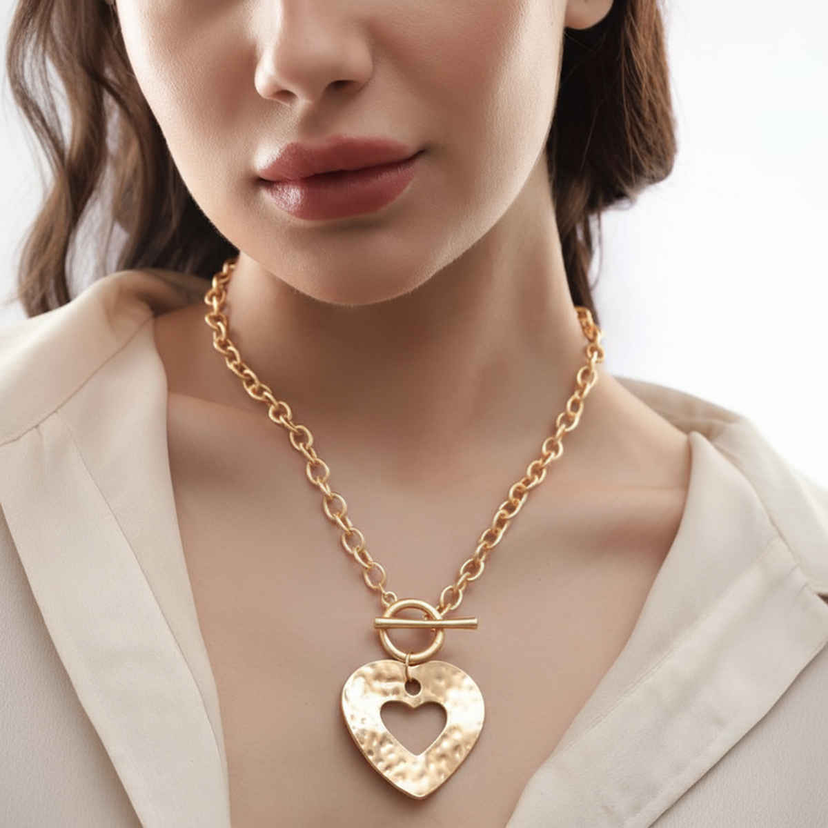Rubans Voguish 22K Gold plated Statement Heart Motif Link Chain Copper Necklace