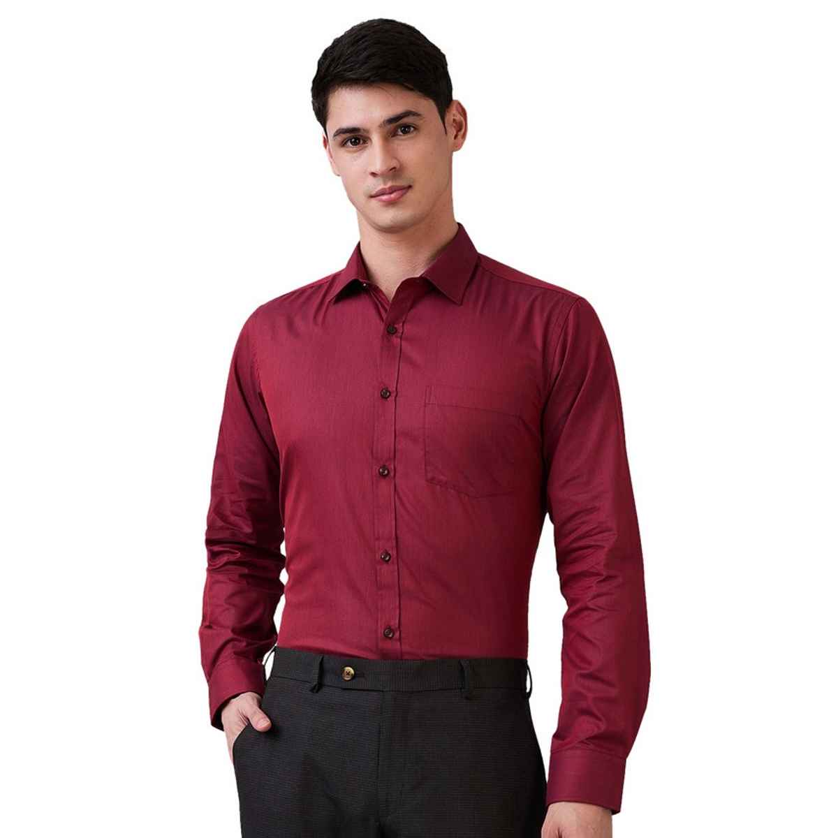 Park Avenue Men's Slim Fit Cotton Blend Semi Cutaway Collar Full Sleeve Formal Shirt | Wine - XL