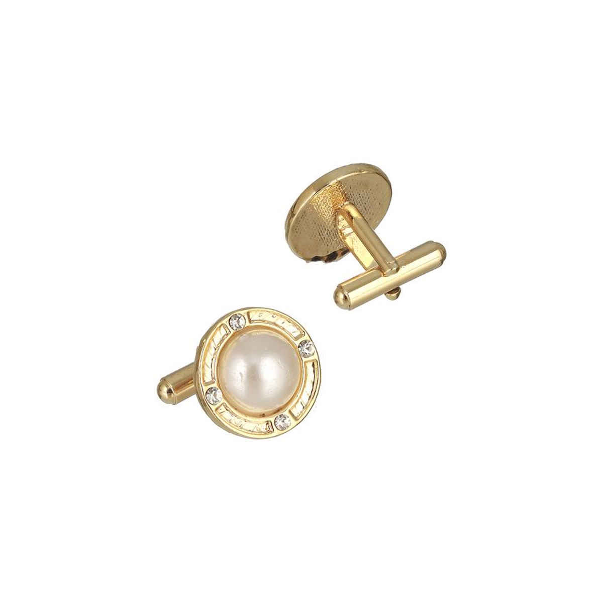 Bold By Priyaasi White Pearl Studded Gold-Plated Cufflinks For Men