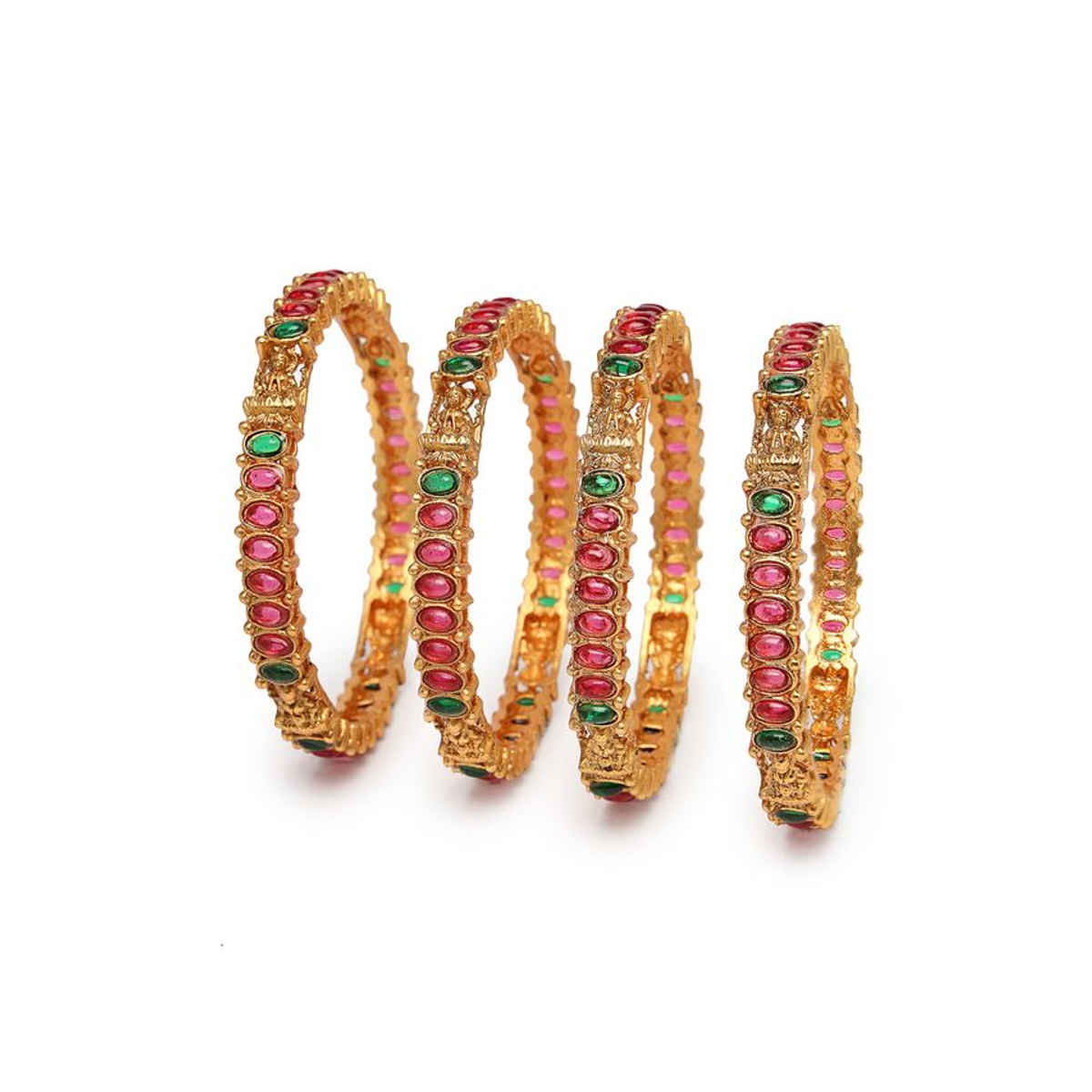 Sukkhi Traditional Gold Plated Red & Green Bracelet Bangle Set Jewellery for Women - 2.4