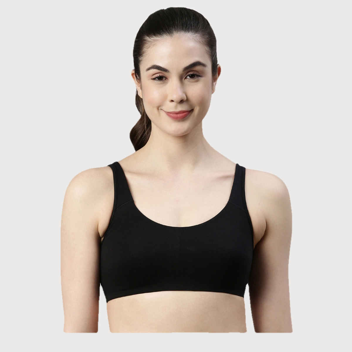 Enamor Women's SB06 Cotton Lounge Sports Bra | High Coverage | Non Padded | Wirefree | Black | M