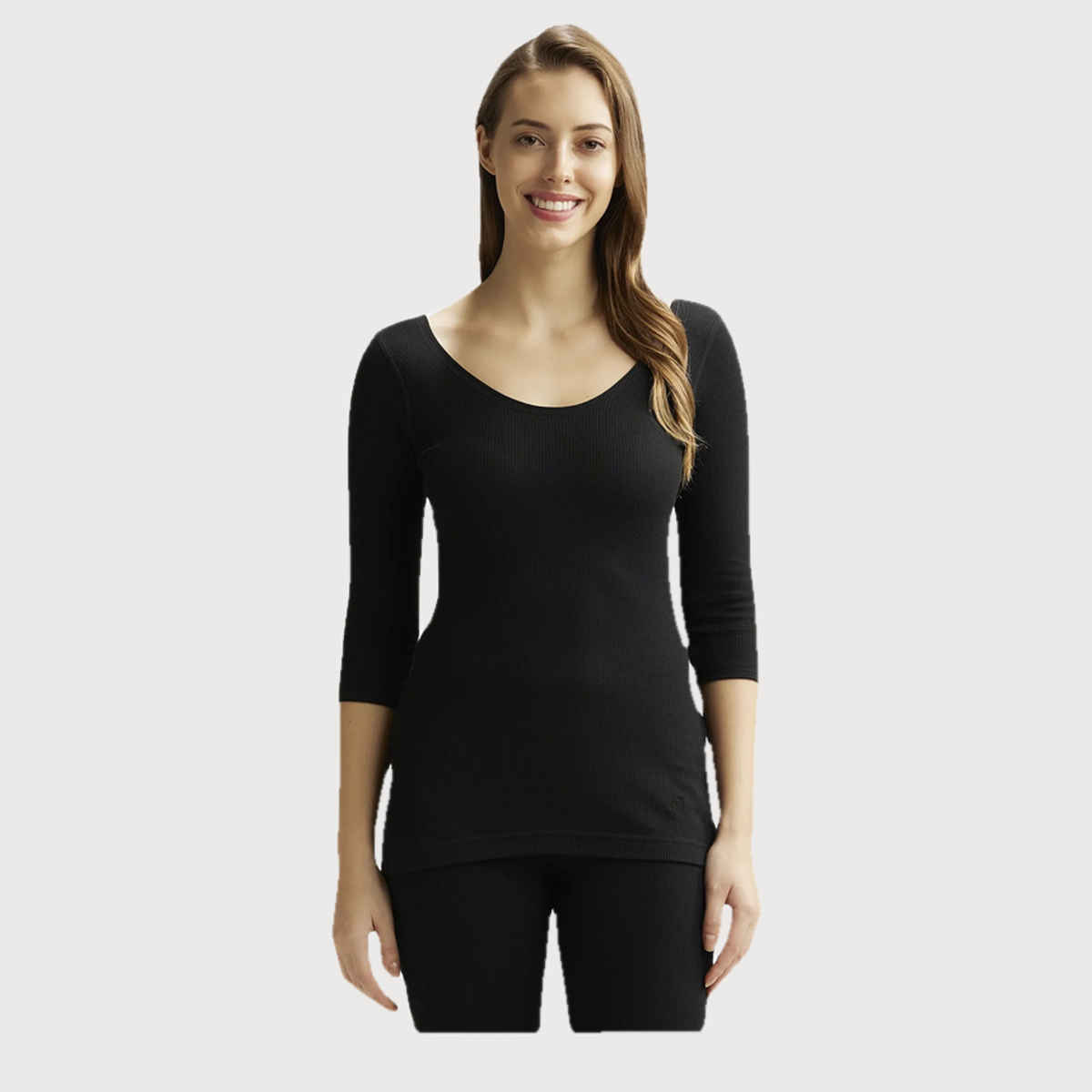 Jockey 2503 Women's Super Combed Cotton Rich 3/4 Sleeve Thermal Top | Black-M