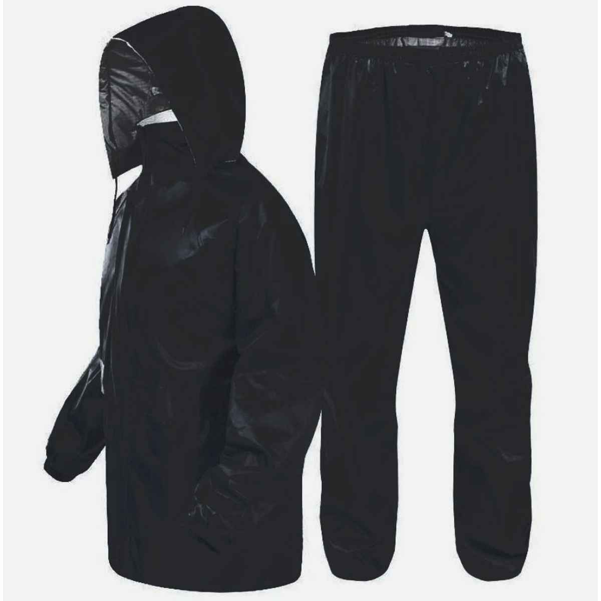 INFISPACE Adult Unisex Polyester Raincoat Suit with Adjustable Cap & Pockets Black Color XXL