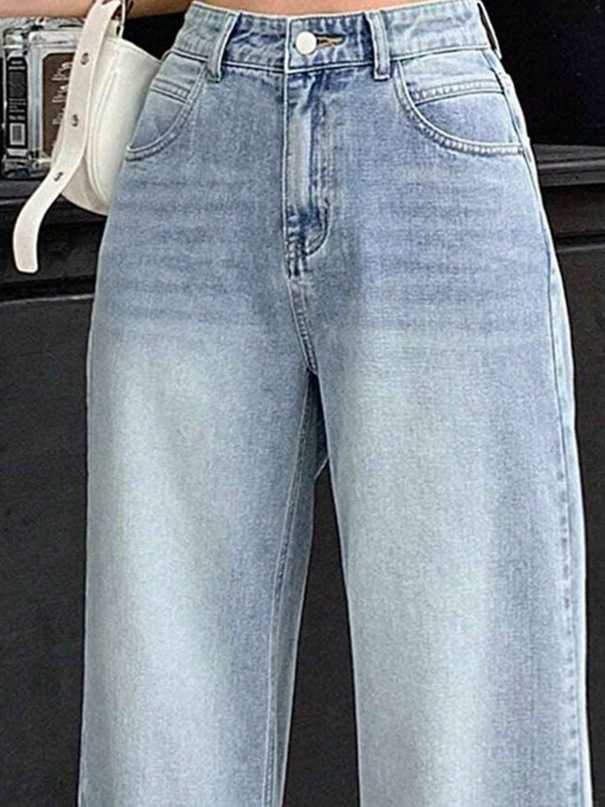 Aadvi Fashion Women's Baggy Fit Heavy Fade Wide Leg Jeans | Light Blue - 34