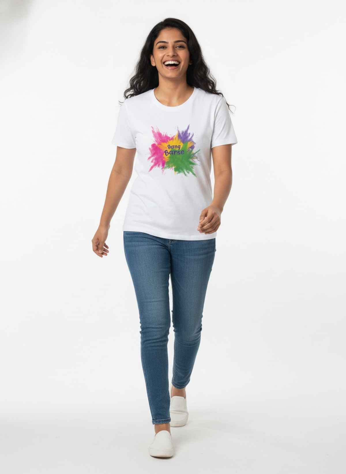 Springman Cotton Rich Half Sleeve Round Neck Springman Unisex T-Shirt White Rang Barse Printed | S