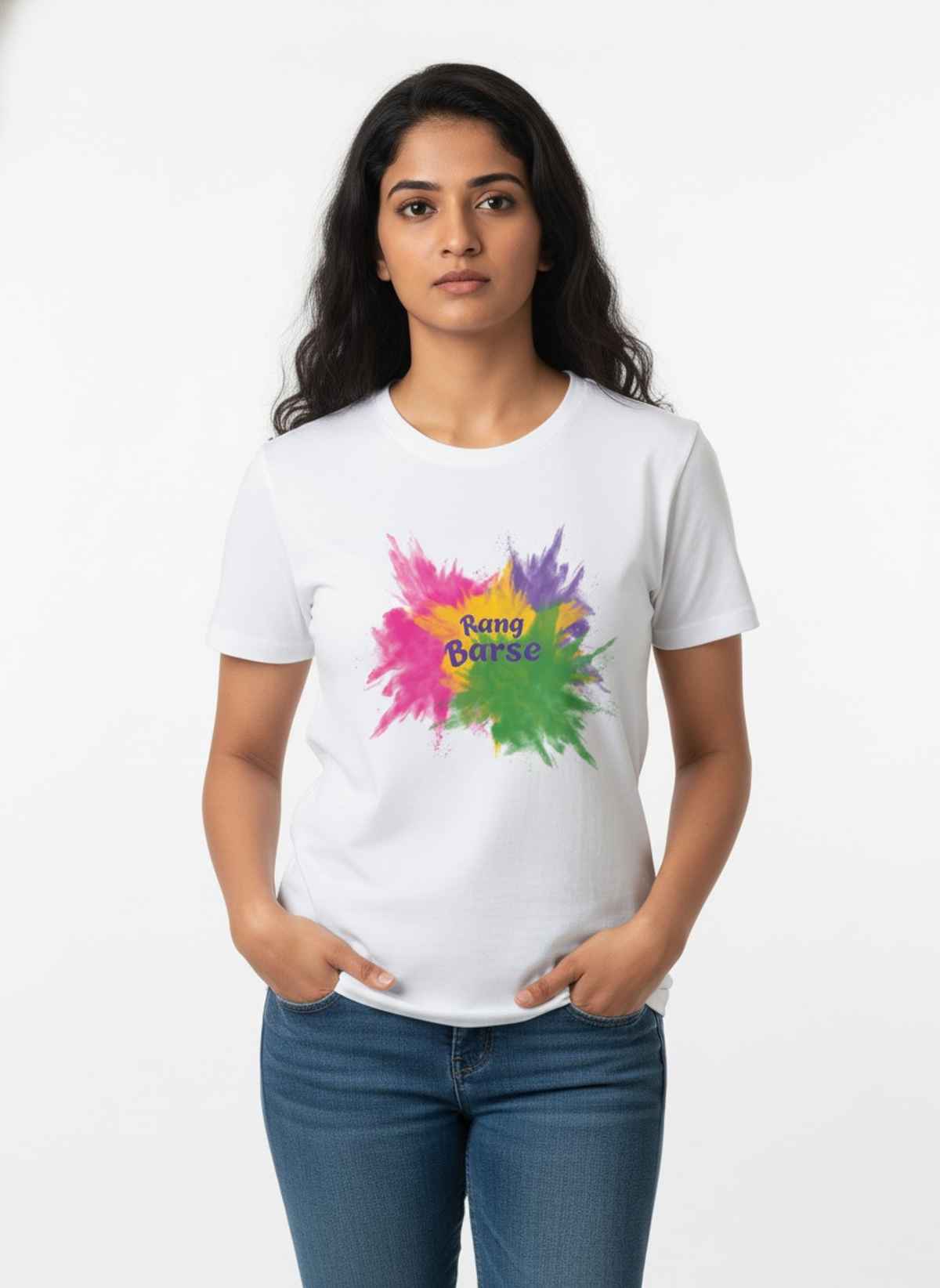 Springman Cotton Rich Half Sleeve Round Neck Springman Unisex T-Shirt White Rang Barse Printed | S