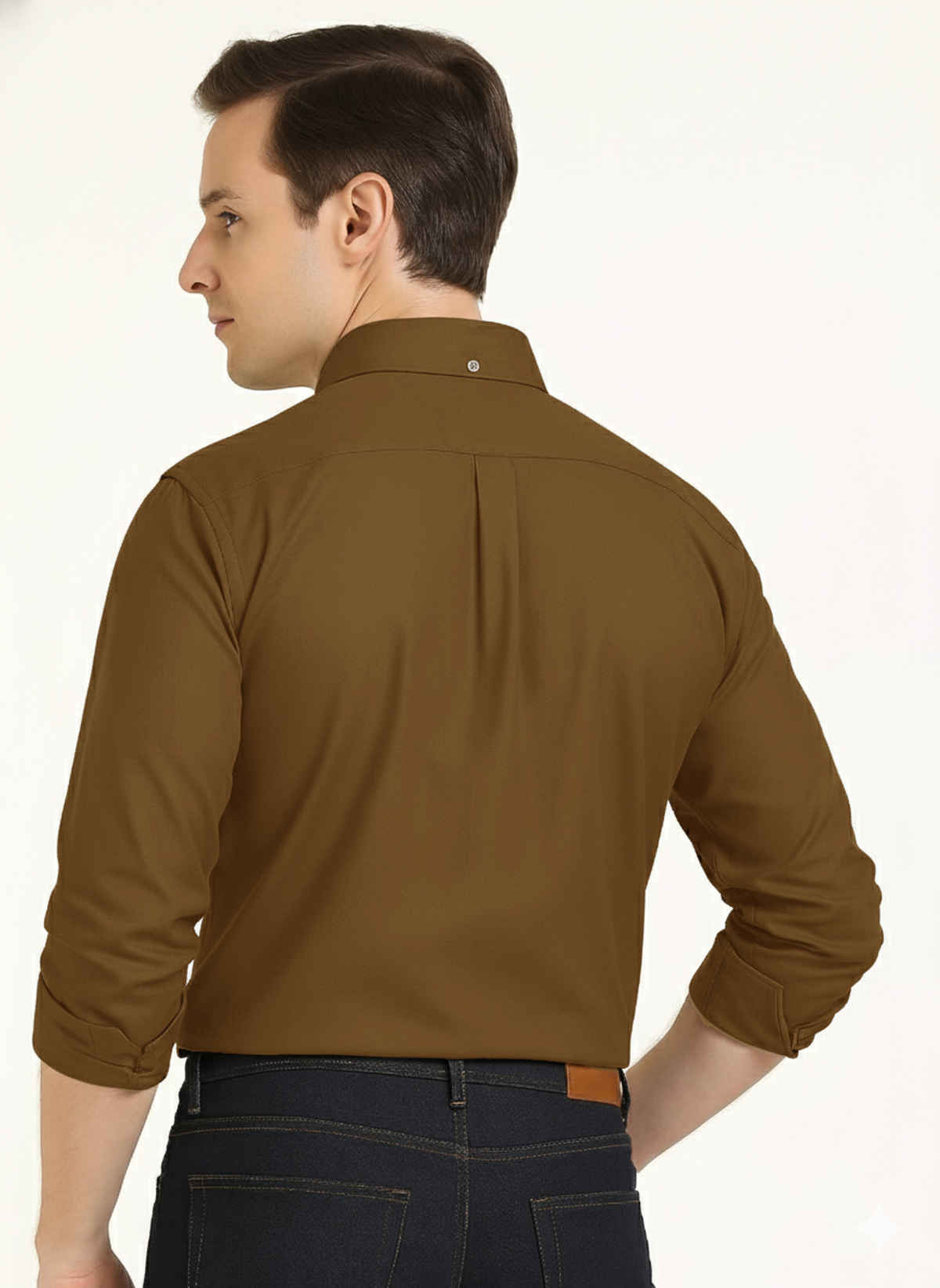 Hancock Men's Slim Fit Solid Button-Down Collar Pure Cotton Casual Shirt | Camel Brown - 42