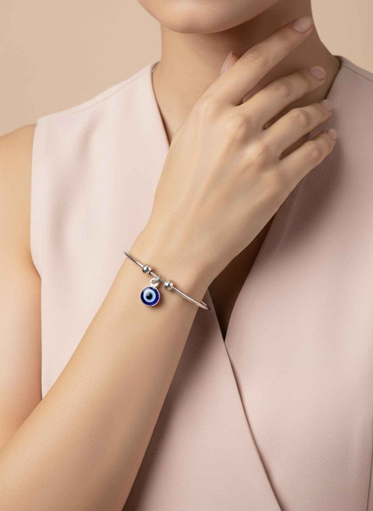 NVR Unisex Silver Evil Eye Pendant with Chain & Adjustable Evil Eye Bracelet Gift Combo