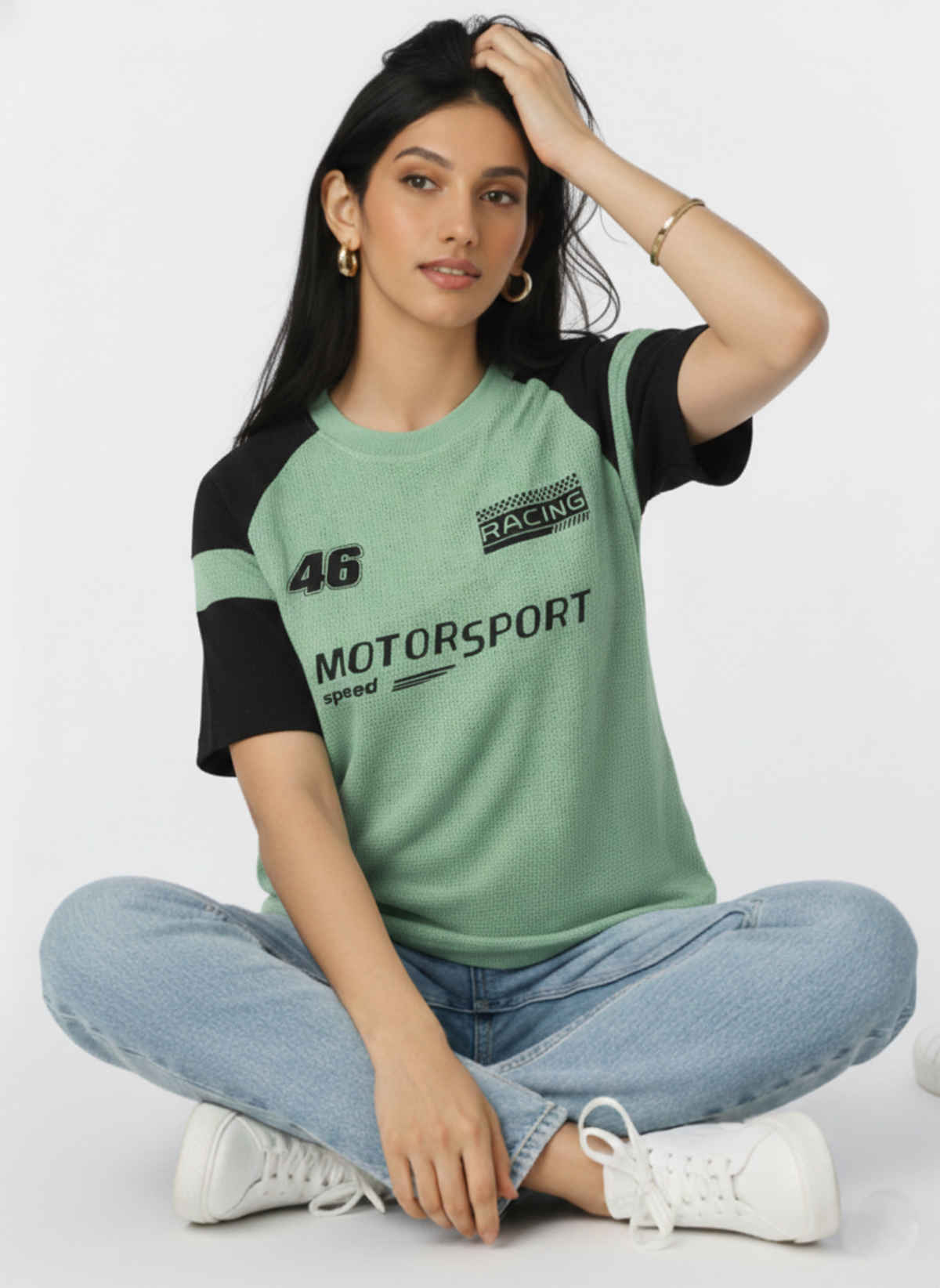 Try This Women's HF Sleeve Typographic Print Round Neck Tshirt | Light Green | XL