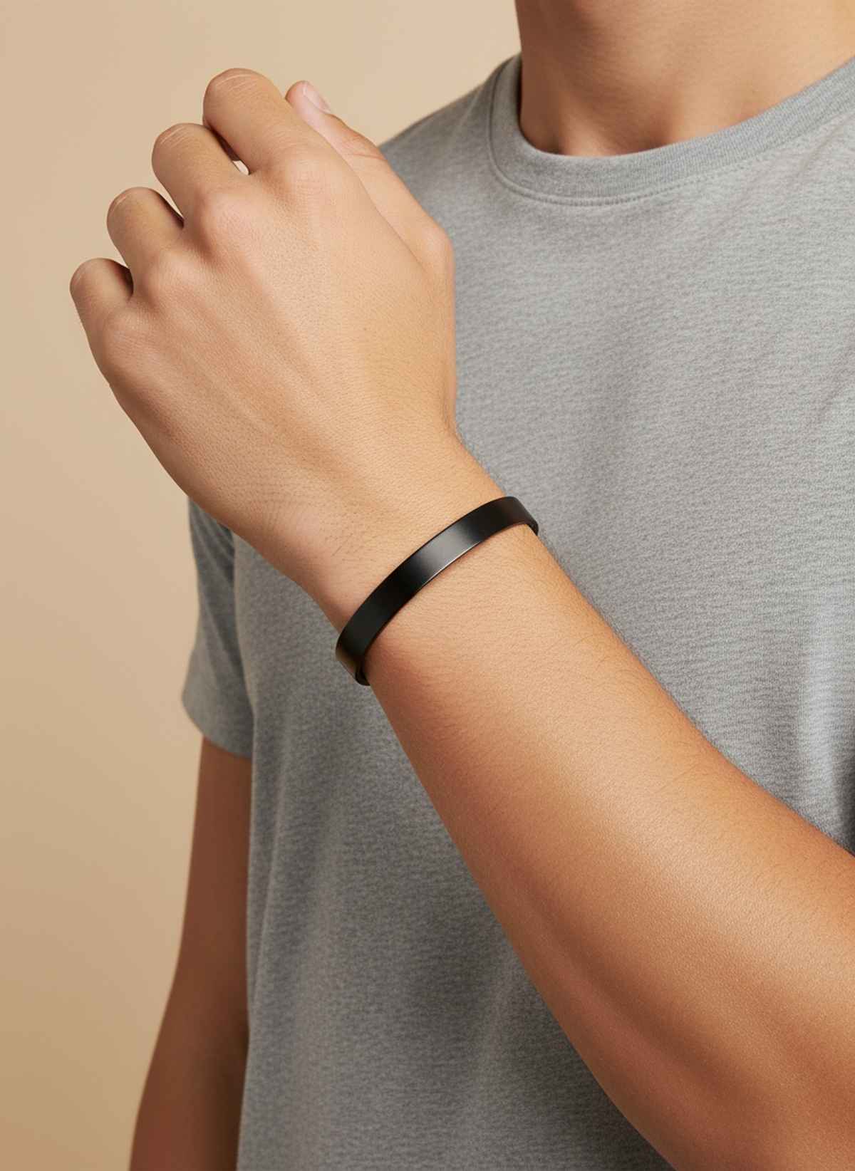NVR Men's Silver-Plated Stone Pendant Chain & Black Rhodium Stainless Steel Cuff Bracelet Gift Combo