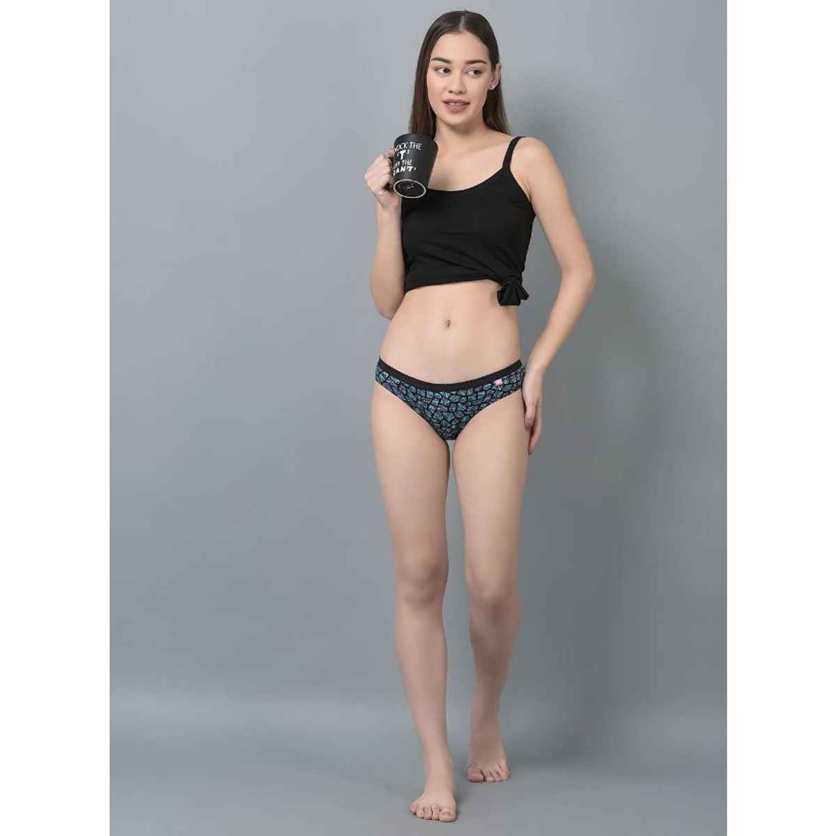 Dollar Missy Women's Combed Deep Printed Outer Elasticated Bikini Panty | Pack Of 2 Assorted - L