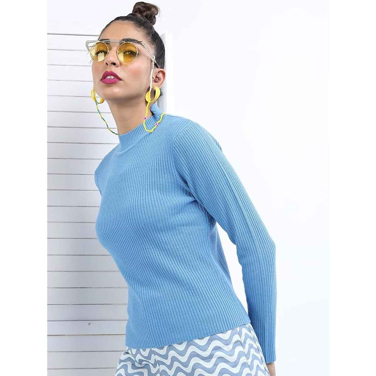 Ketch Women High Neck Pullover | Blue | M