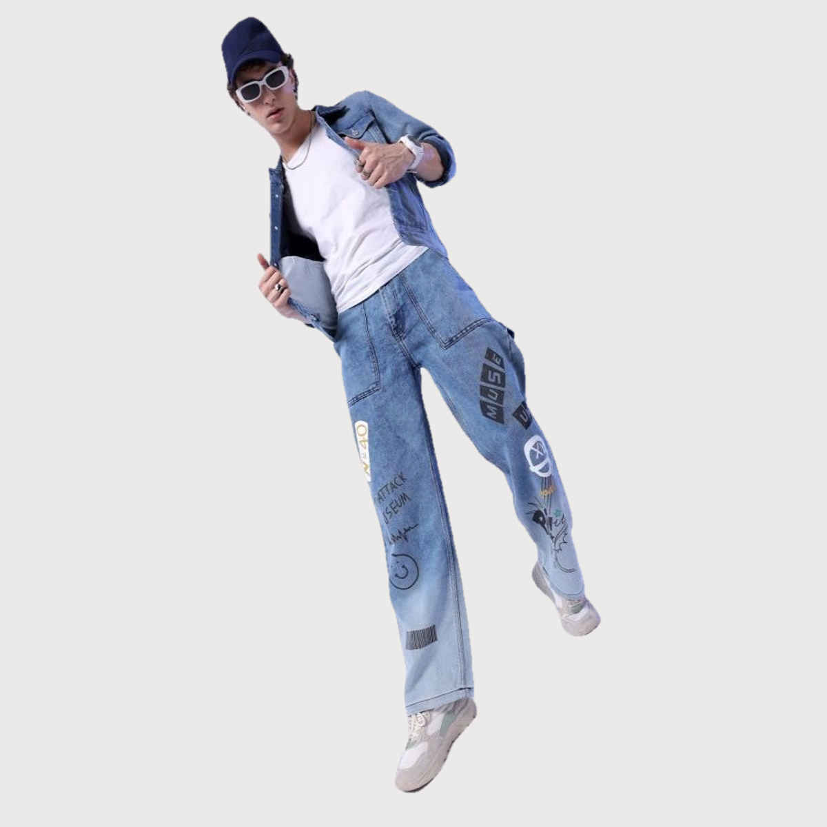 The Indian Garage Co Men's G371 Baggy Fit Solid Casual Jeans | Blue | 34