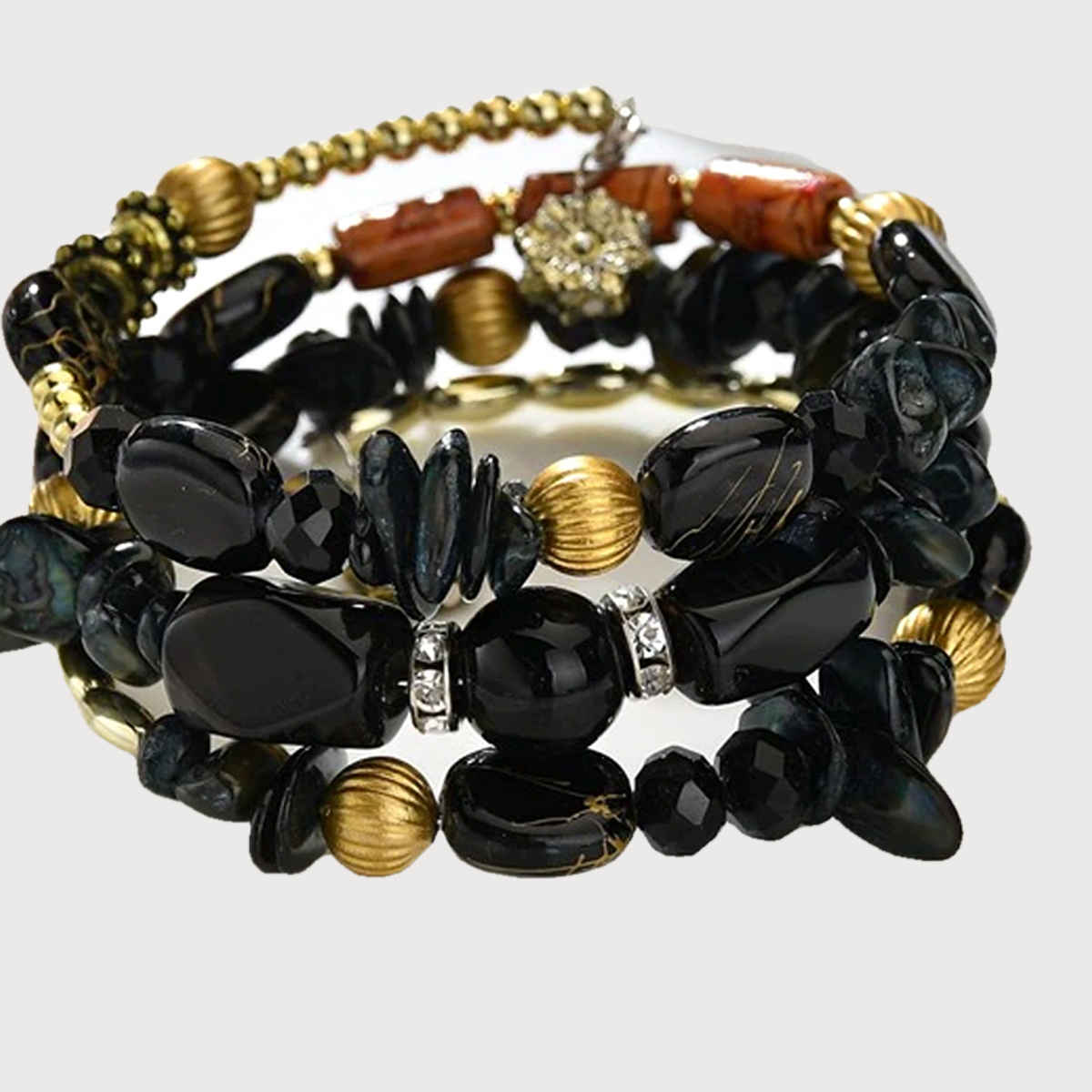 Yellow Chimes Bohemian Black Beads Bracelet for Women | Layered Stretch Beaded Bracelet