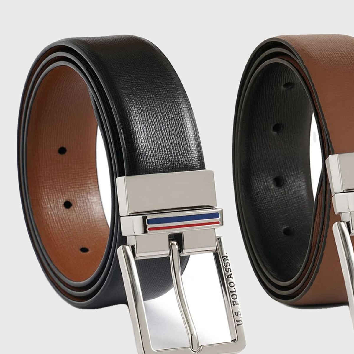 U.S. Polo Assn. Men's Solid Reversible Belt Black and Brown - 34