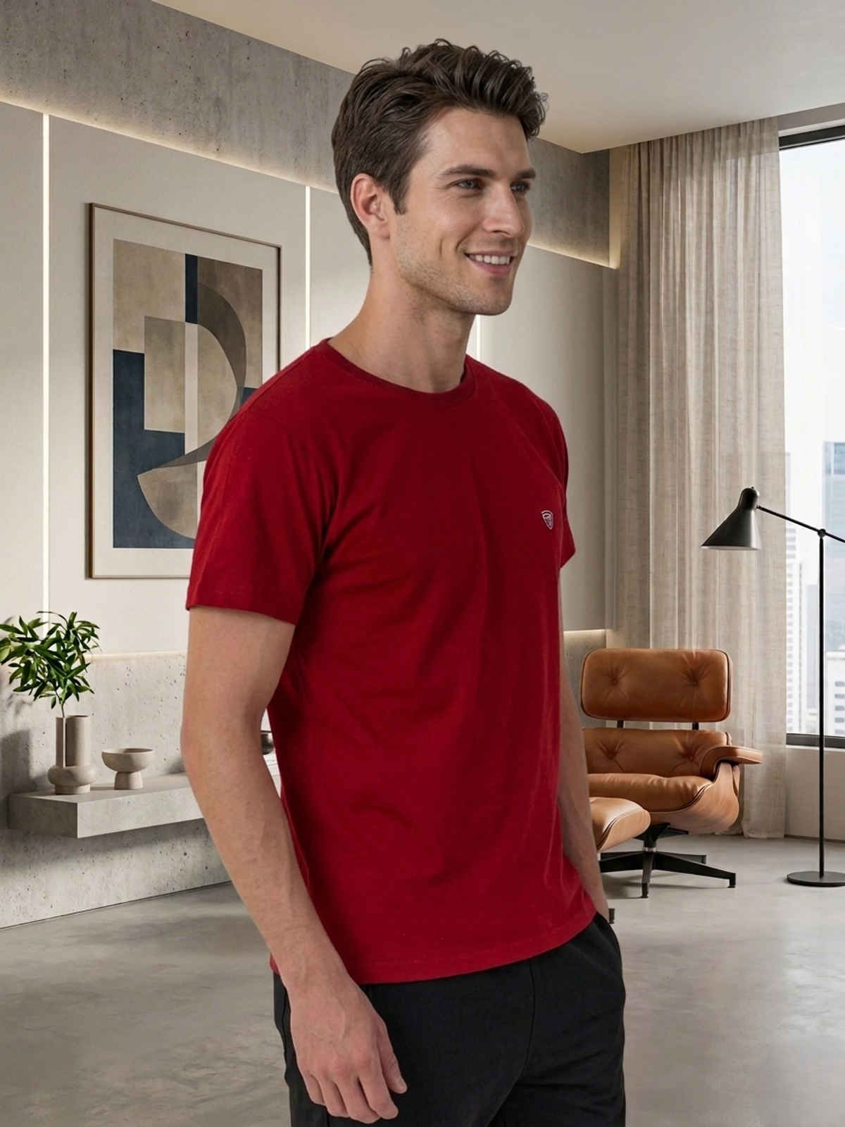 Lux Cozi Men s Ultimate Comfort & Style Round Neck Cotton T-shirt | Maroon | Size | XL
